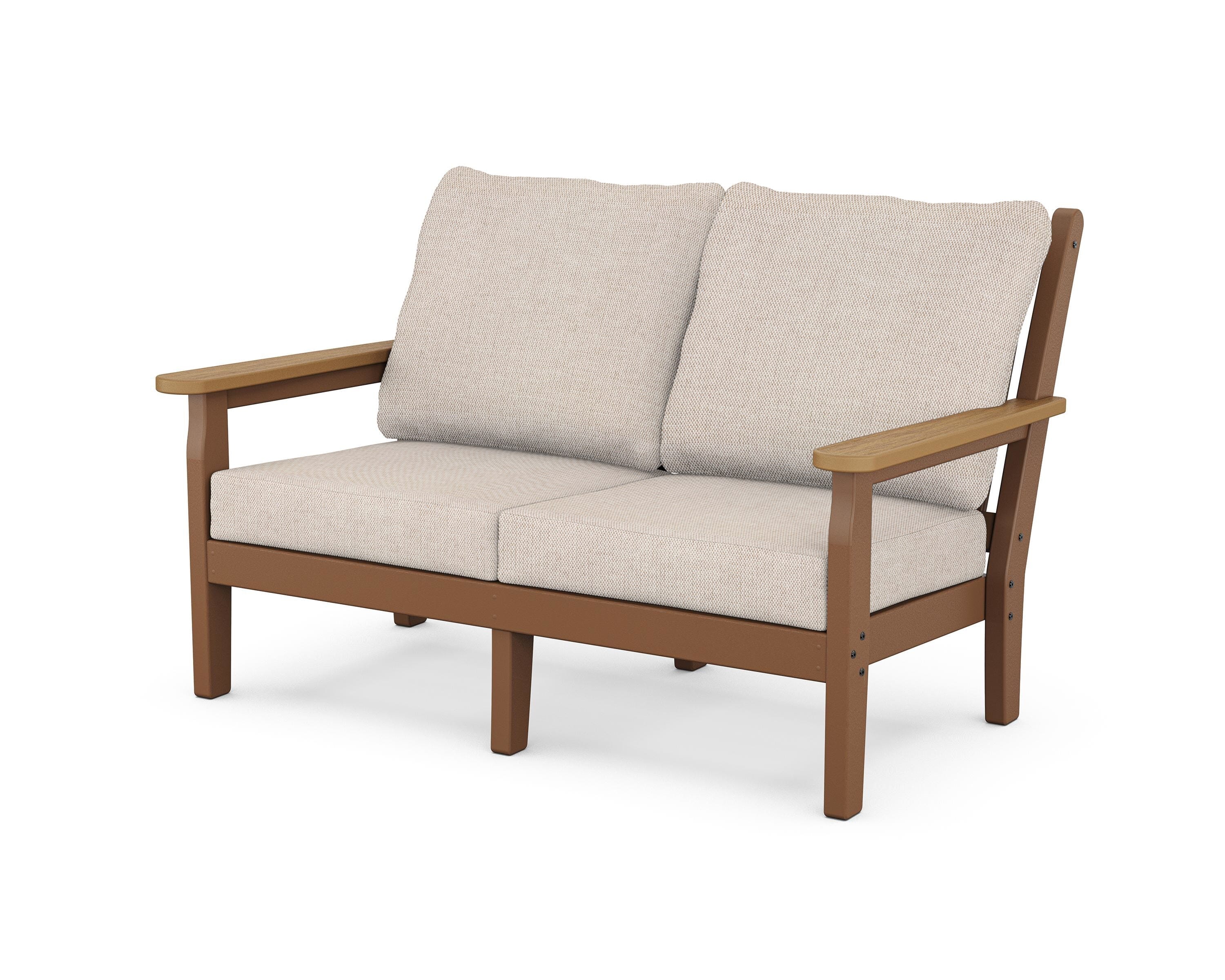 POLYWOOD® Chippendale Deep Seating Loveseat in Teak / Natural / Blend Linen