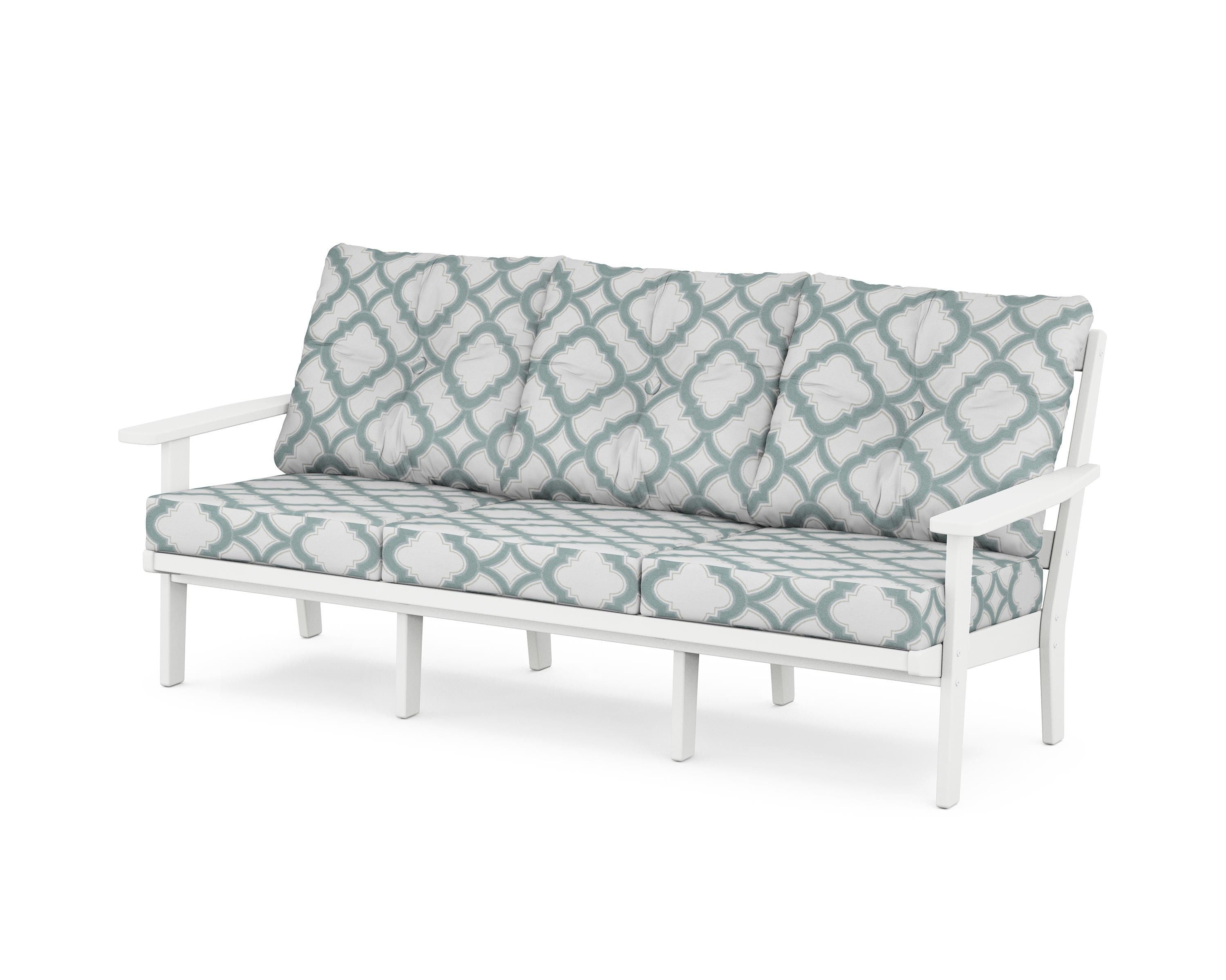 POLYWOOD® Prairie Deep Seating Sofa in White / Trellis Glacier Spa