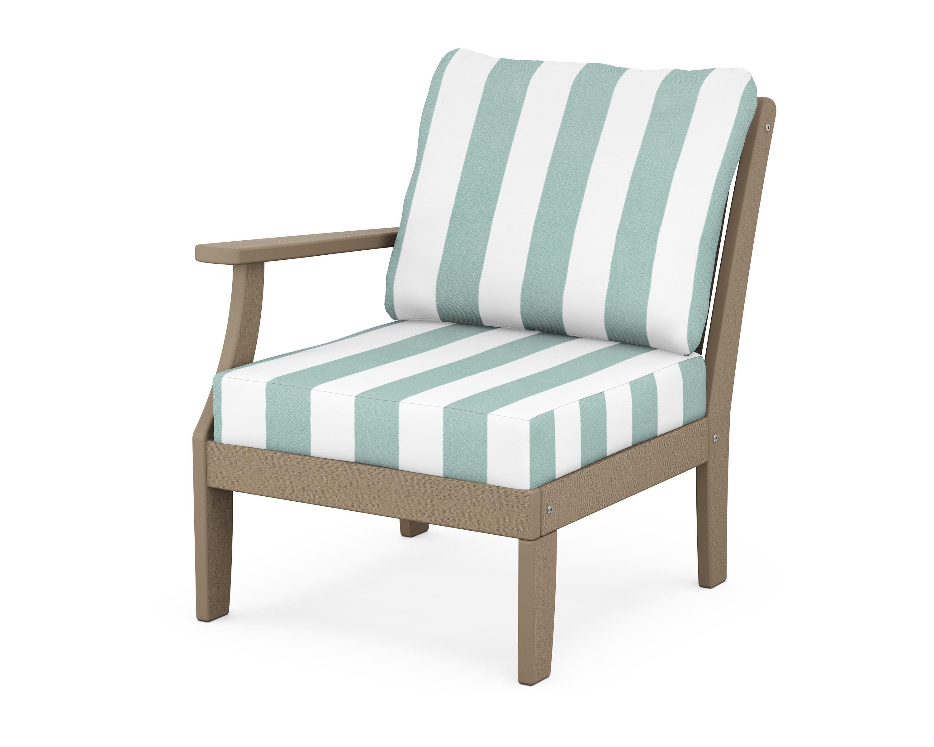 POLYWOOD® Braxton Modular Left Arm Chair in Vintage Sahara / Cabana Stripe Glacier Spa