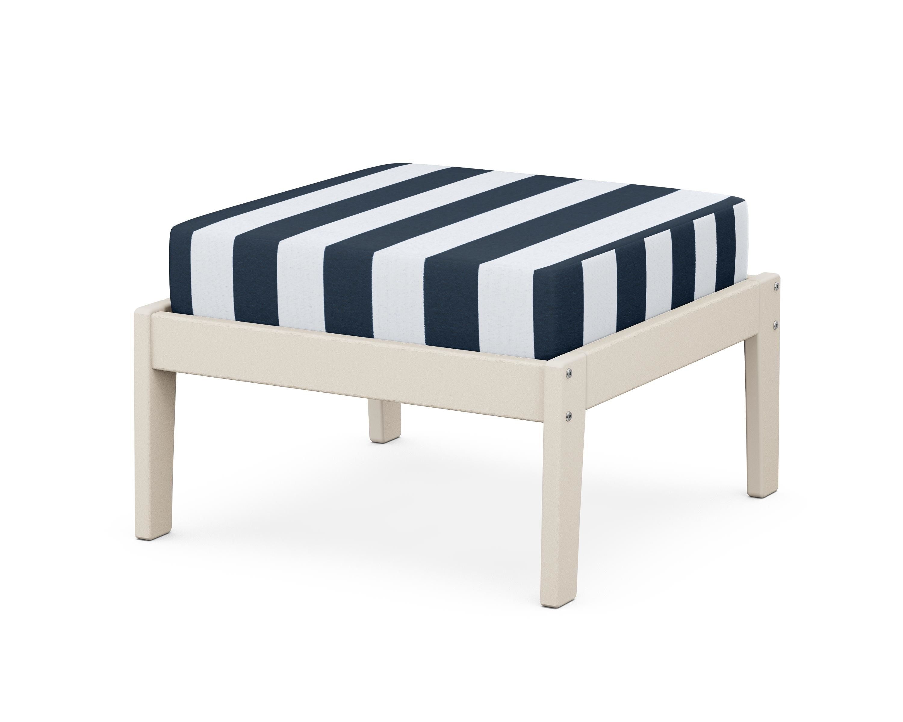 Unbranded Deep Seating Ottoman in Sand / Cabana Stripe Marine Indigo
