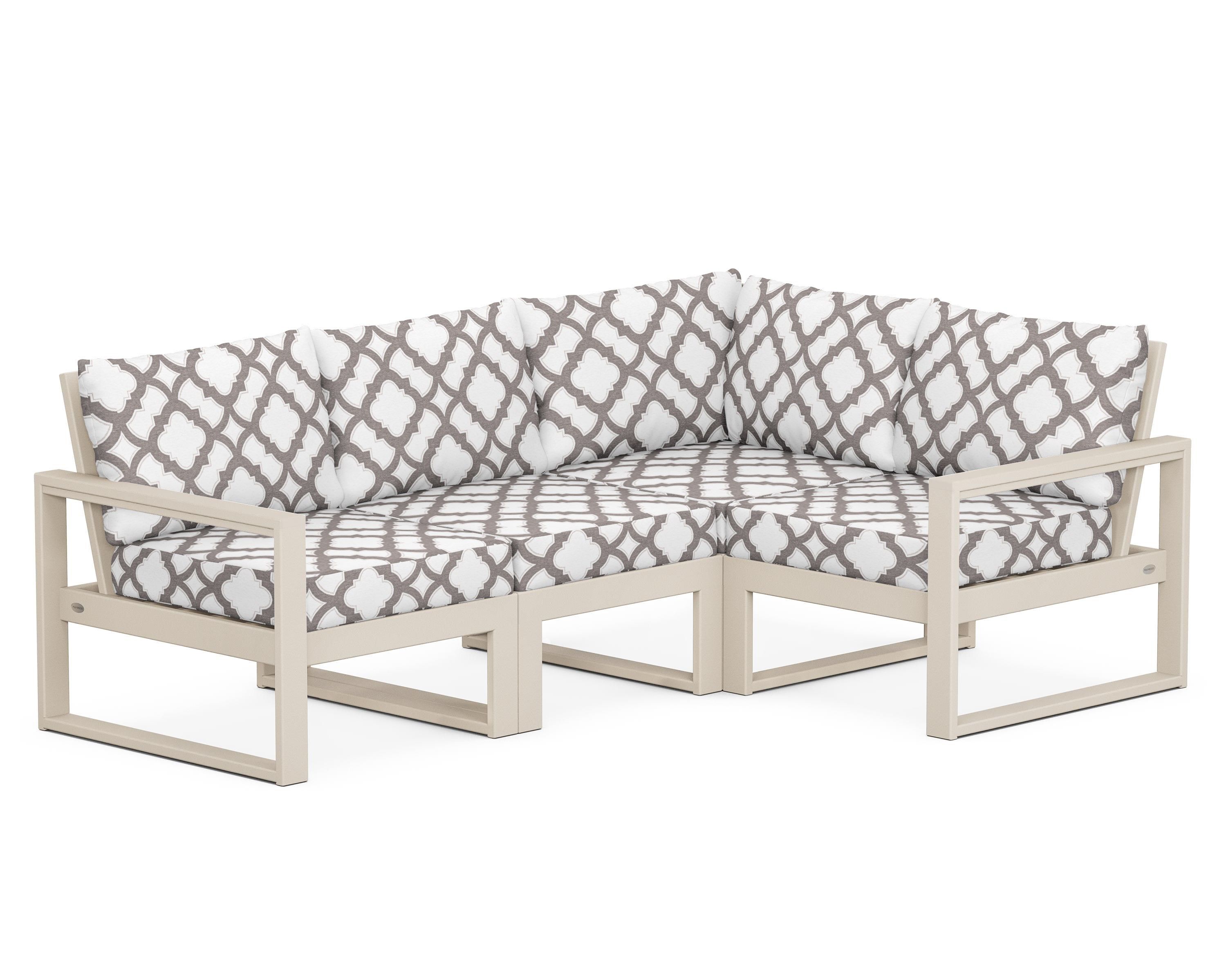 POLYWOOD® EDGE 4-Piece Modular Deep Seating Set in Sand / Trellis Grey Mist