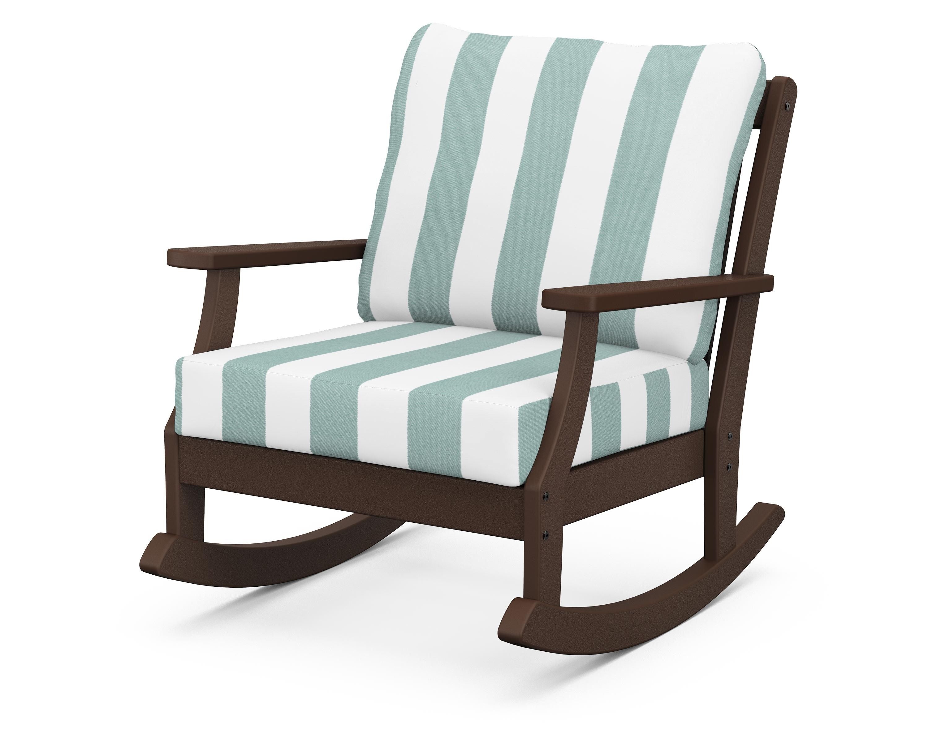 POLYWOOD® Braxton Deep Seating Rocking Chair in Mahogany / Cabana Stripe Glacier Spa