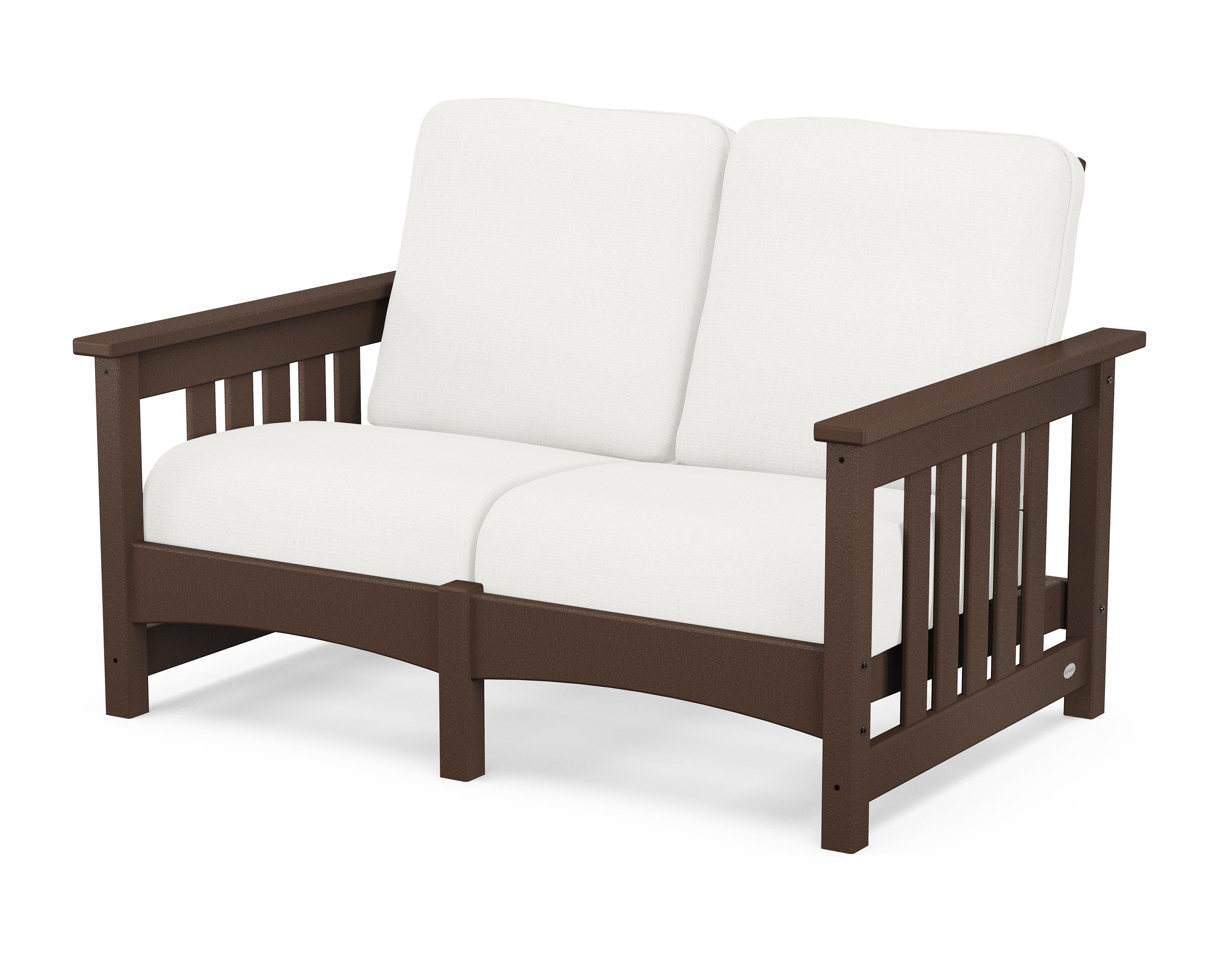 POLYWOOD® Club Mission Loveseat in Mahogany / Natural Linen