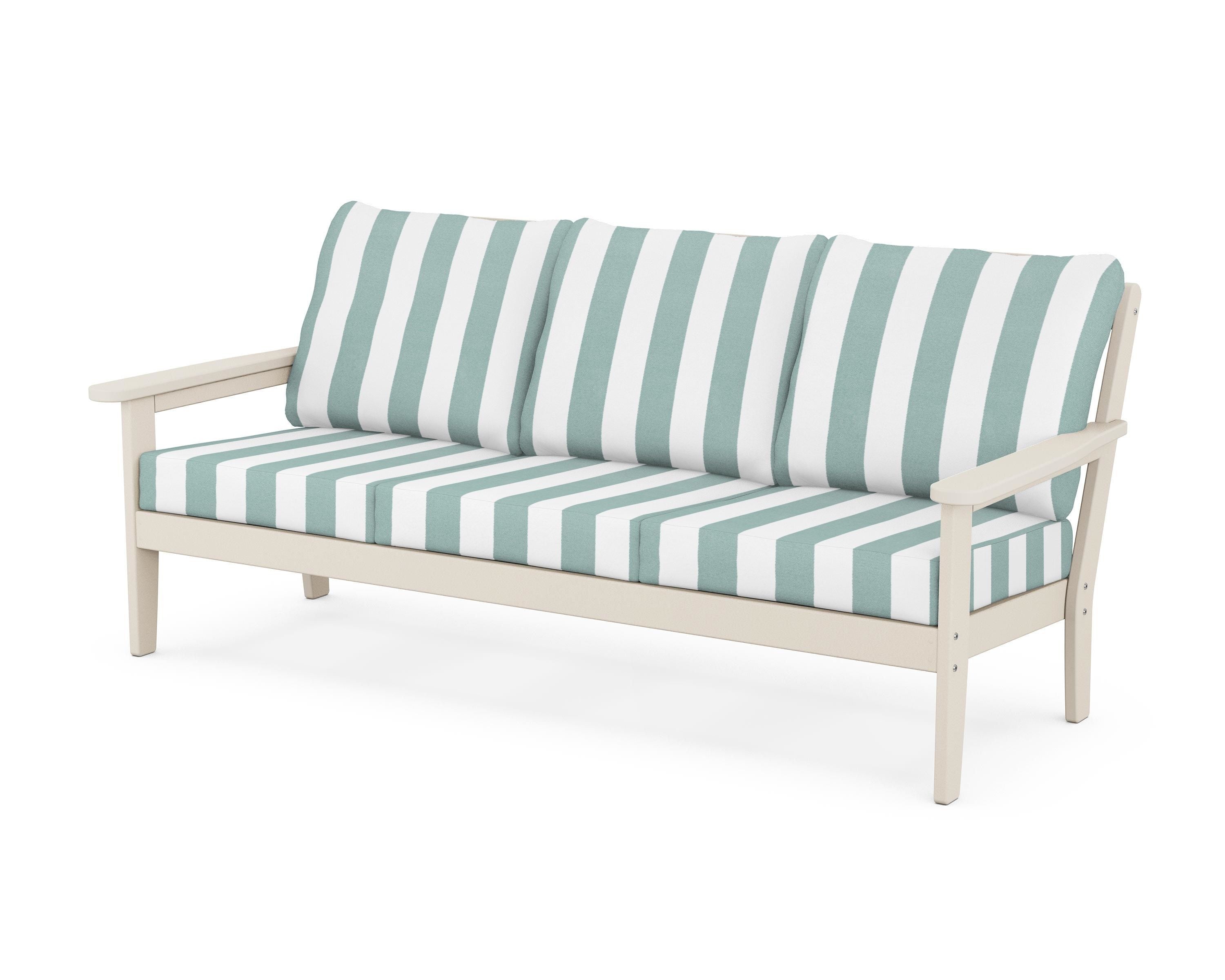 Country Living Cottage Deep Seating Sofa in Sand / Cabana Stripe Glacier Spa