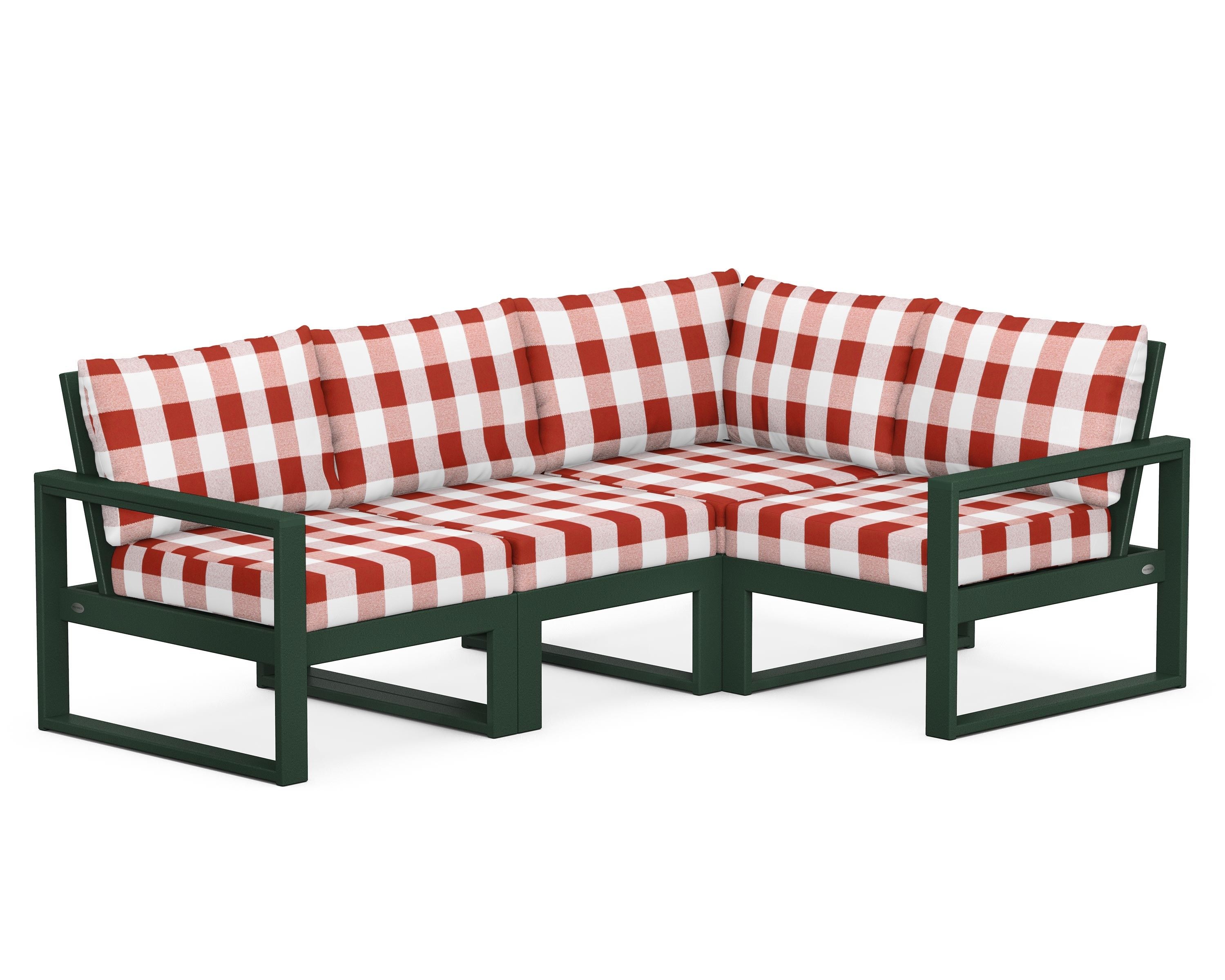 POLYWOOD® EDGE 4-Piece Modular Deep Seating Set in Green / Buffalo Plaid Crimson