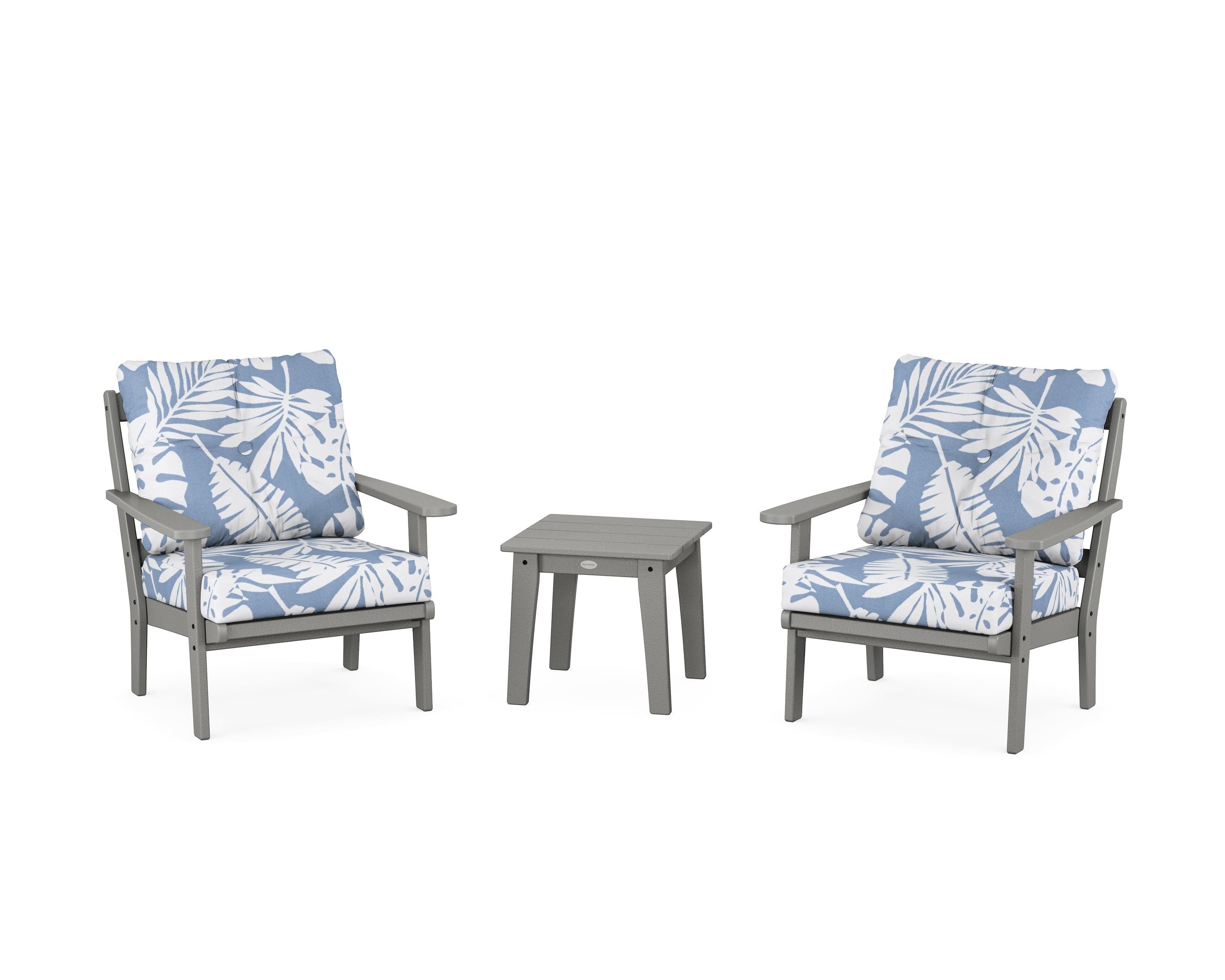 POLYWOOD® Mission 3-Piece Deep Seating Set in Slate Grey / Leaf Sky Blue