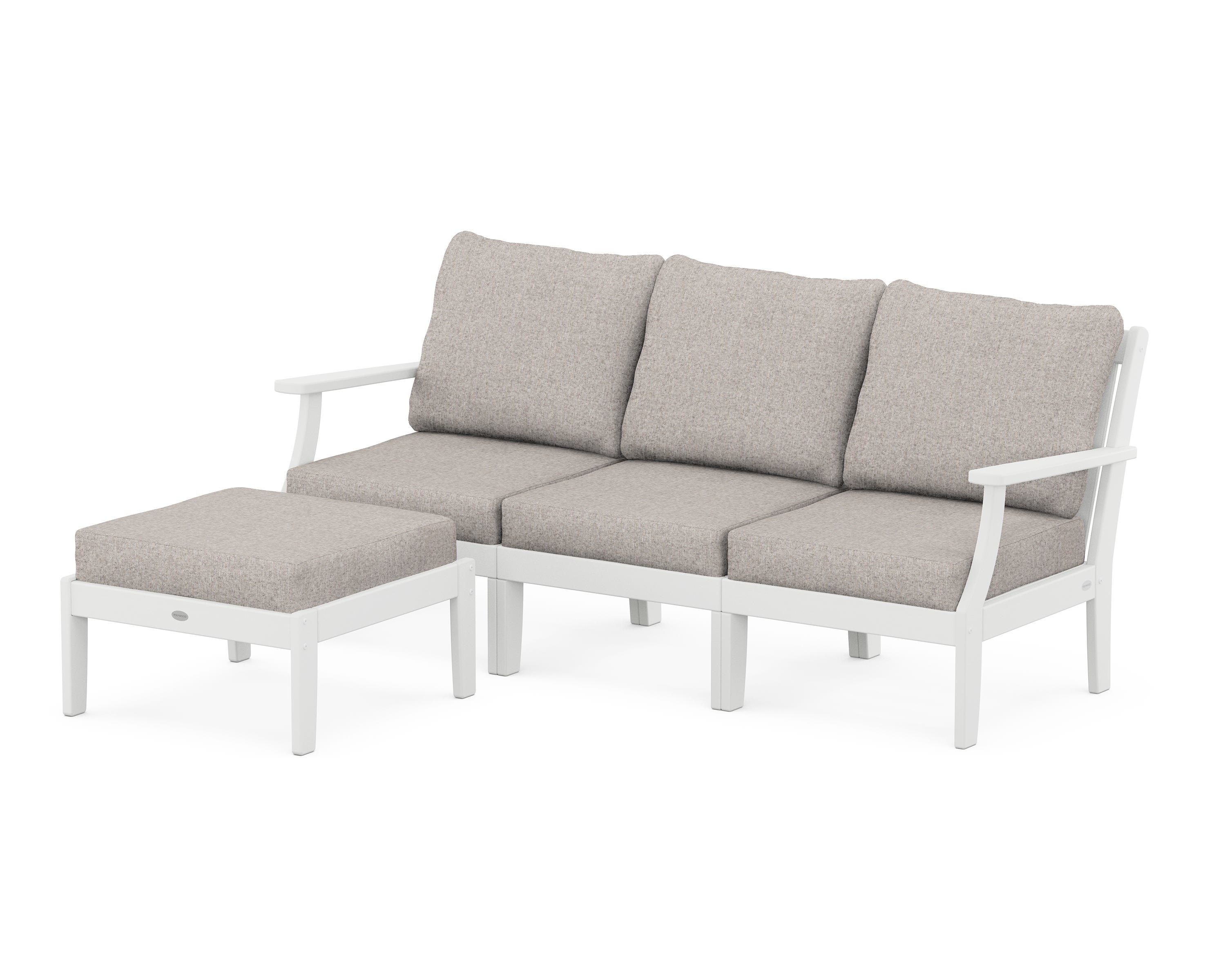 POLYWOOD® Braxton Modular 4-Piece Deep Seating Set with Ottoman in White / Weathered Tweed
