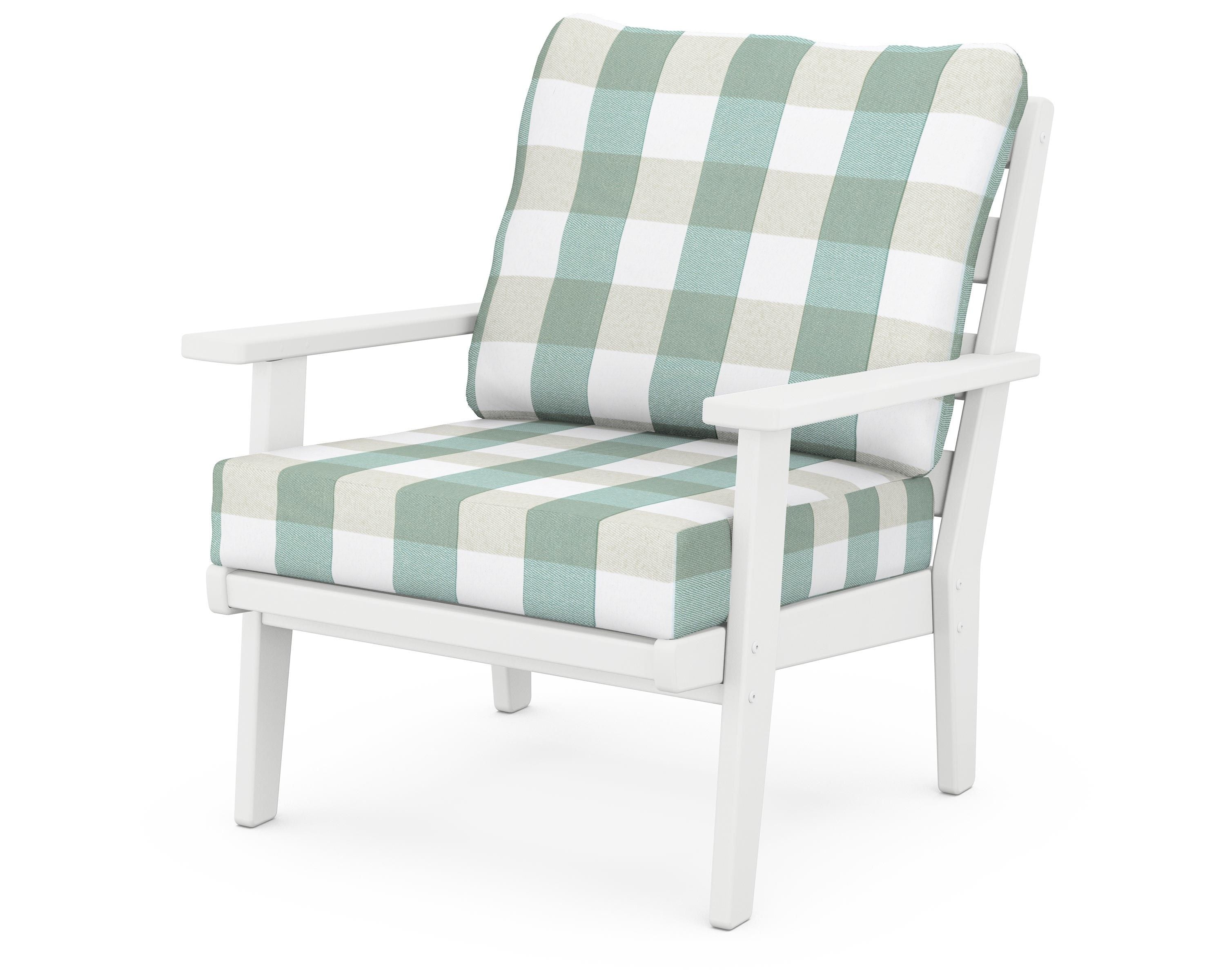 POLYWOOD® Grant Park Deep Seating Chair in White / Buffalo Plaid Glacier Spa