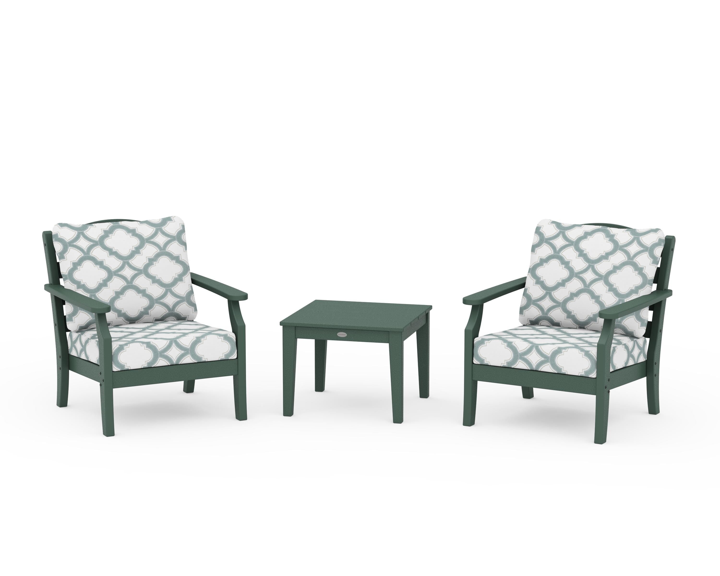 Draper James™ by POLYWOOD® Savannah 3-Piece Deep Seating Set in Green / Trellis Glacier Spa
