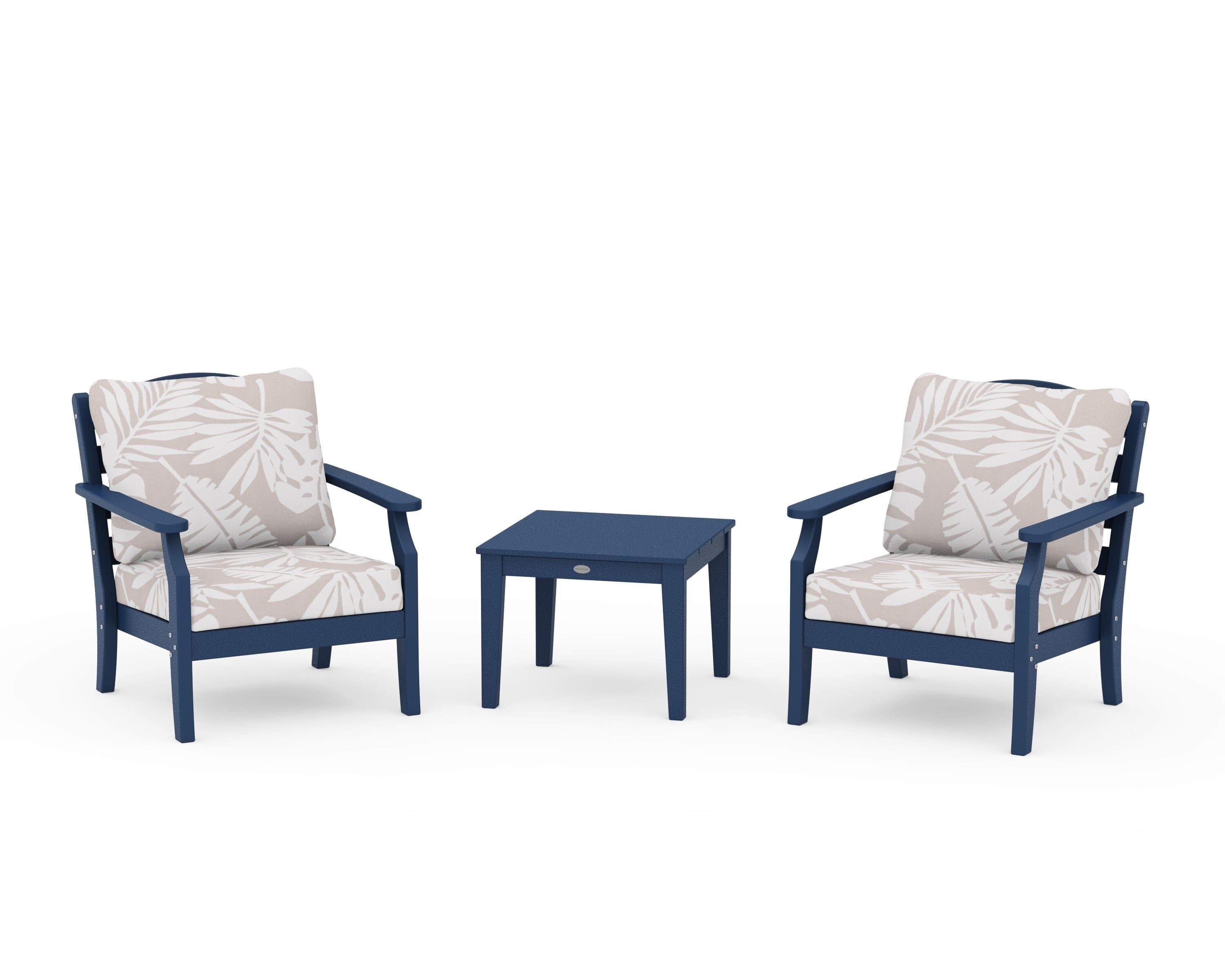 Draper James™ by POLYWOOD® Savannah 3-Piece Deep Seating Set in Navy / Leaf Dune Burlap