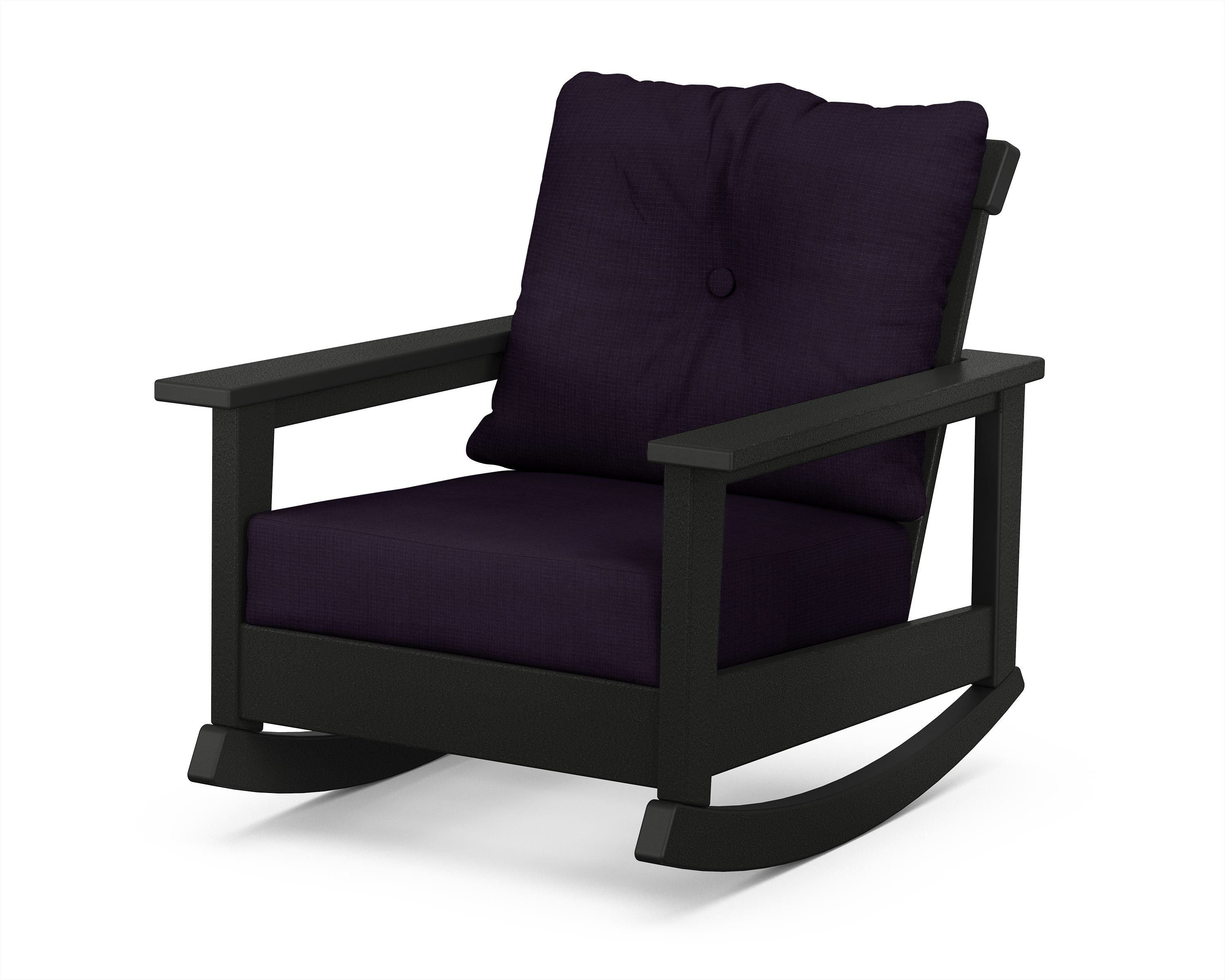 POLYWOOD® Prescott Deep Seating Rocking Chair in Black / Navy Linen