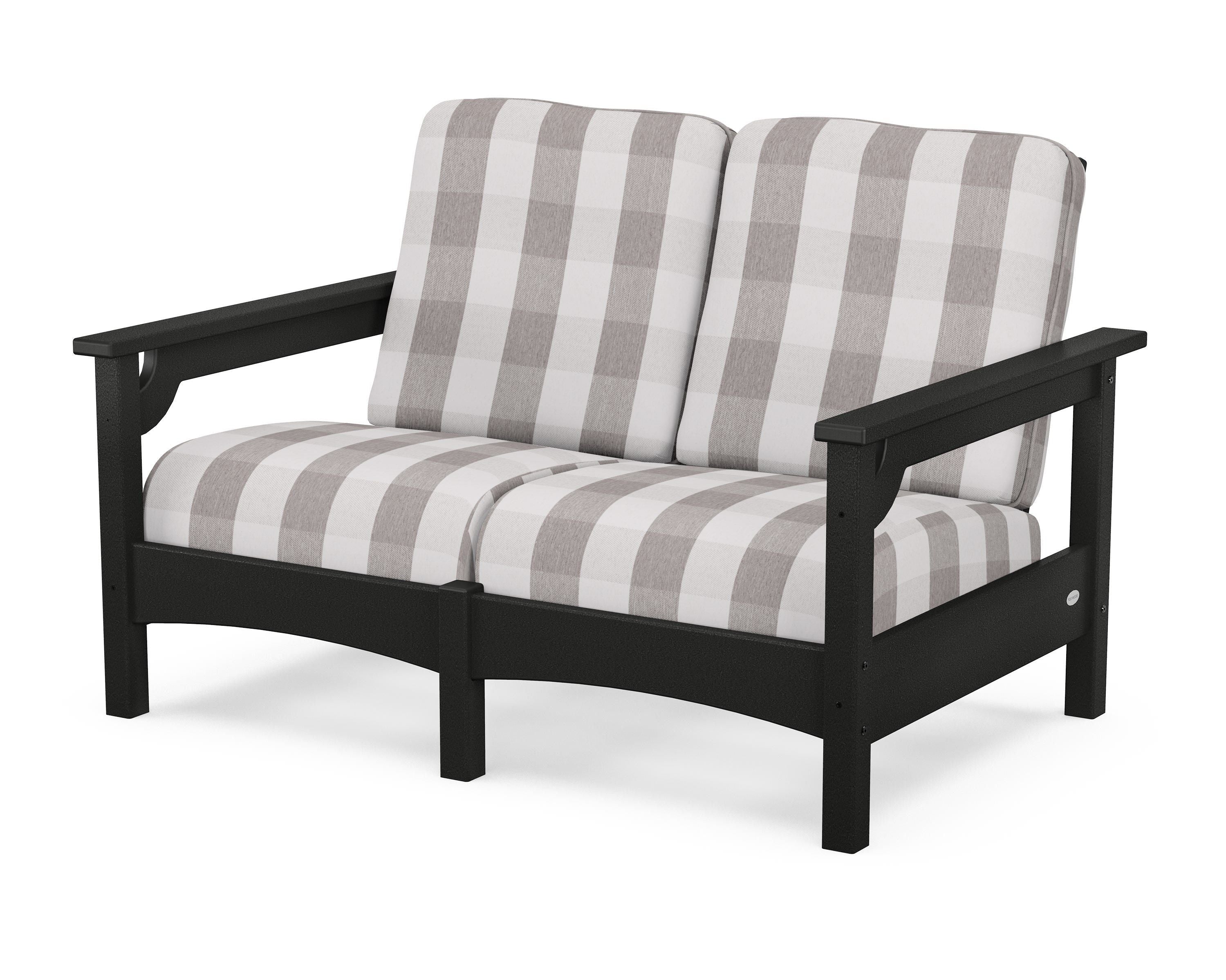 POLYWOOD® Club Loveseat in Black / Buffalo Plaid Grey Mist