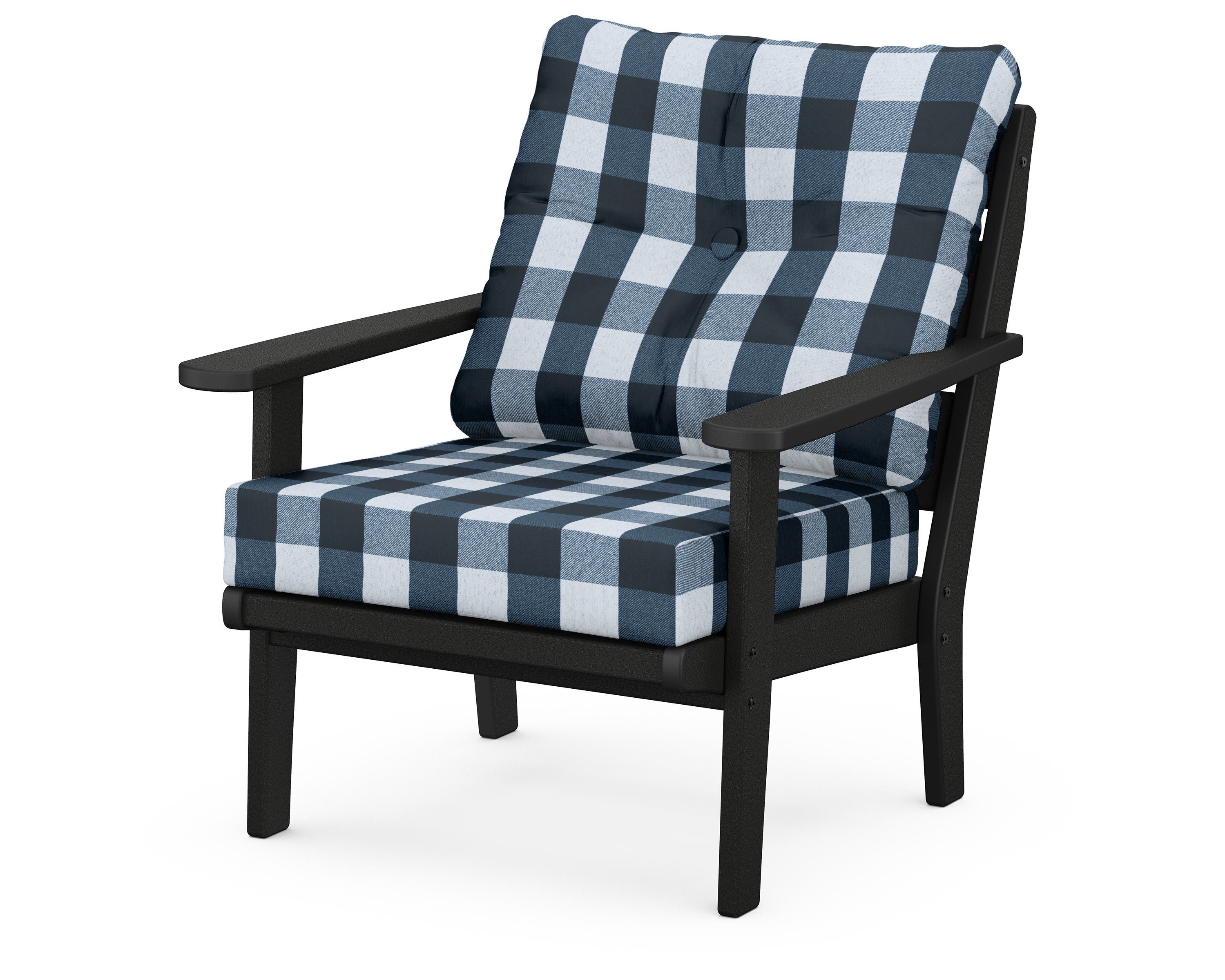 POLYWOOD® Lakeside Deep Seating Chair in Black / Buffalo Plaid Marine Indigo