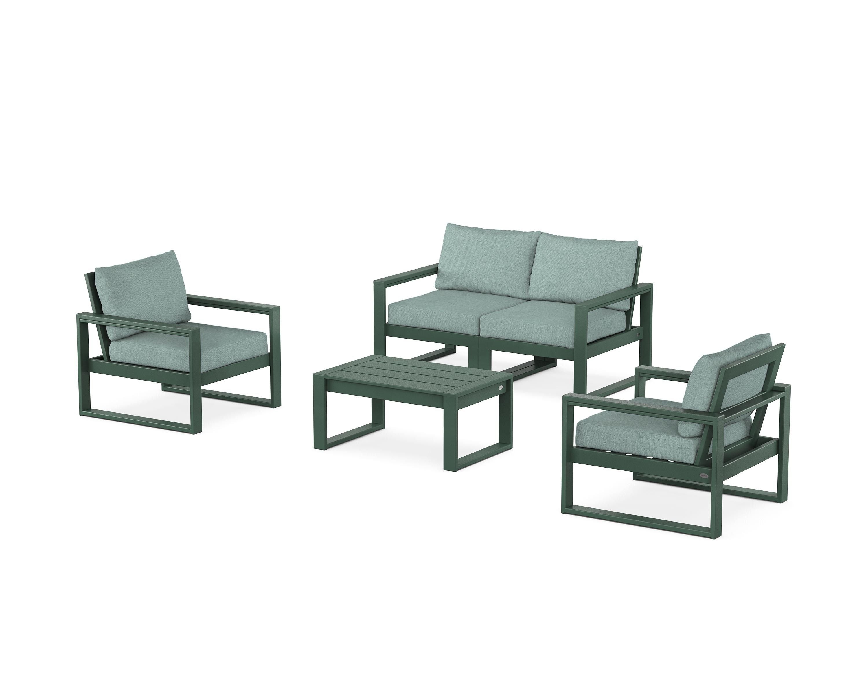 POLYWOOD® EDGE Sectional 4-Piece Deep Seating Set with Loveseat in Green / Glacier Spa