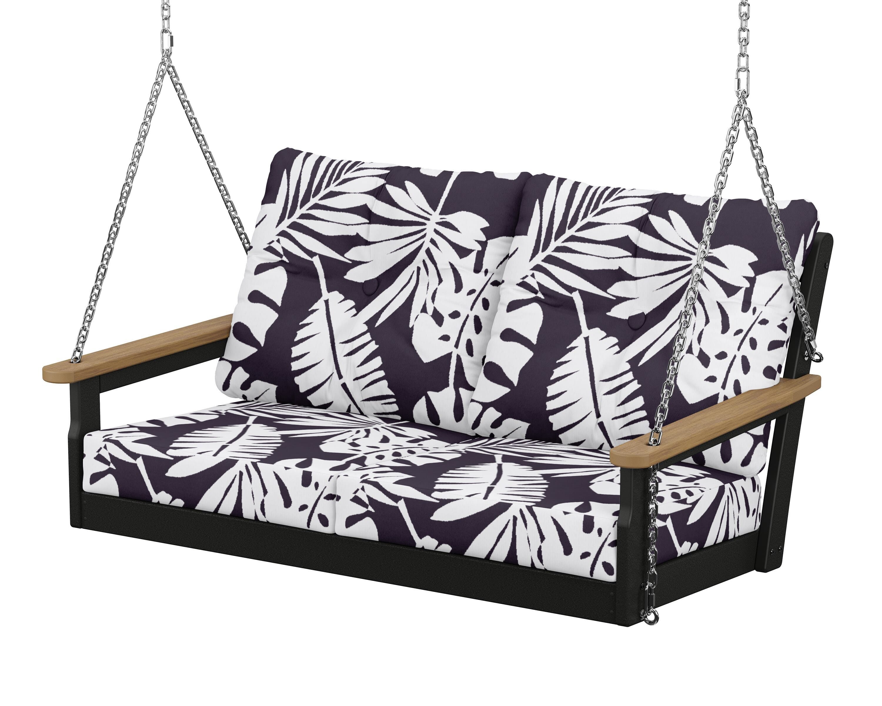 POLYWOOD® Vineyard Deep Seating Swing in Black / Natural / Leaf Navy