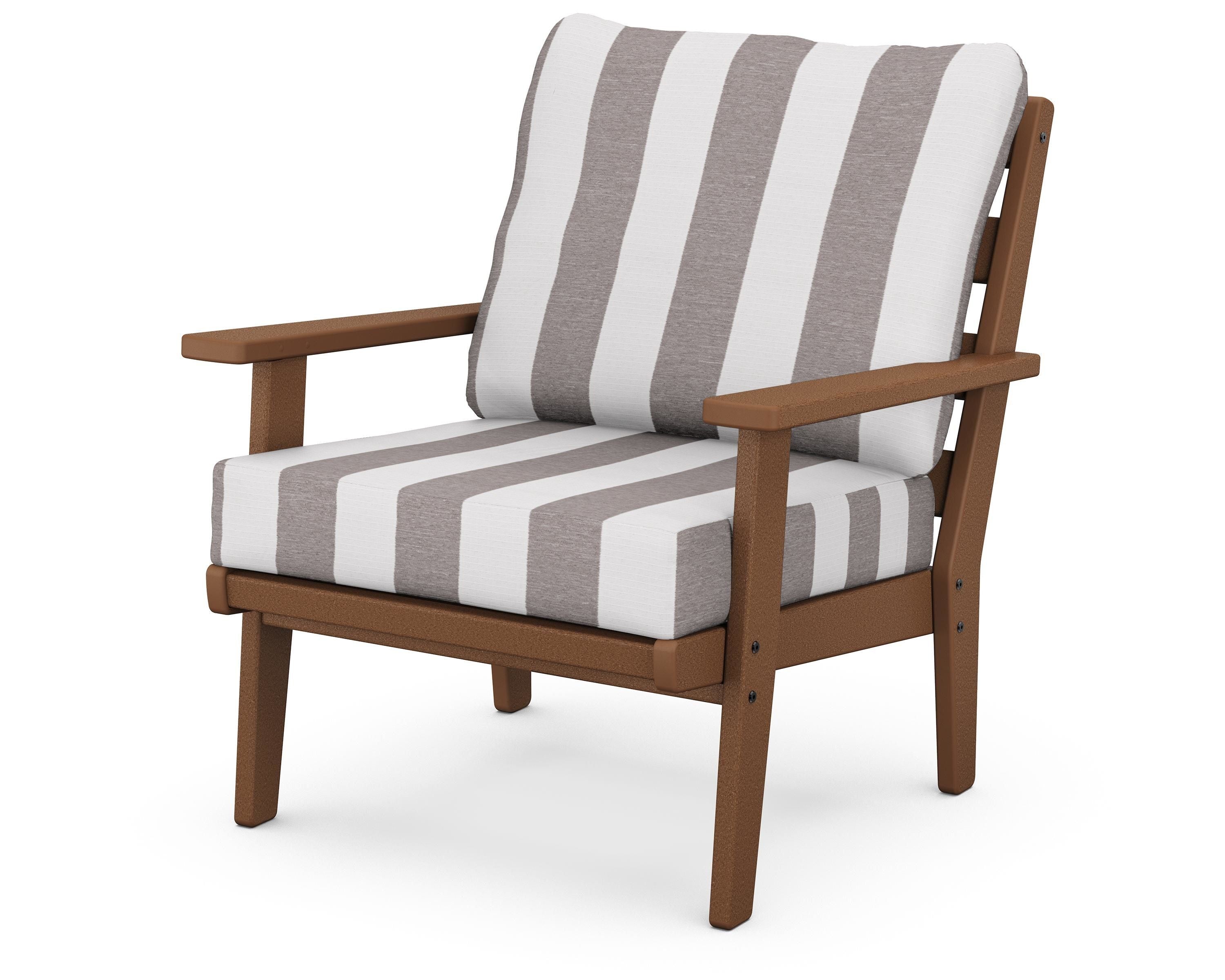 POLYWOOD® Grant Park Deep Seating Chair in Teak / Cabana Stripe Grey Mist