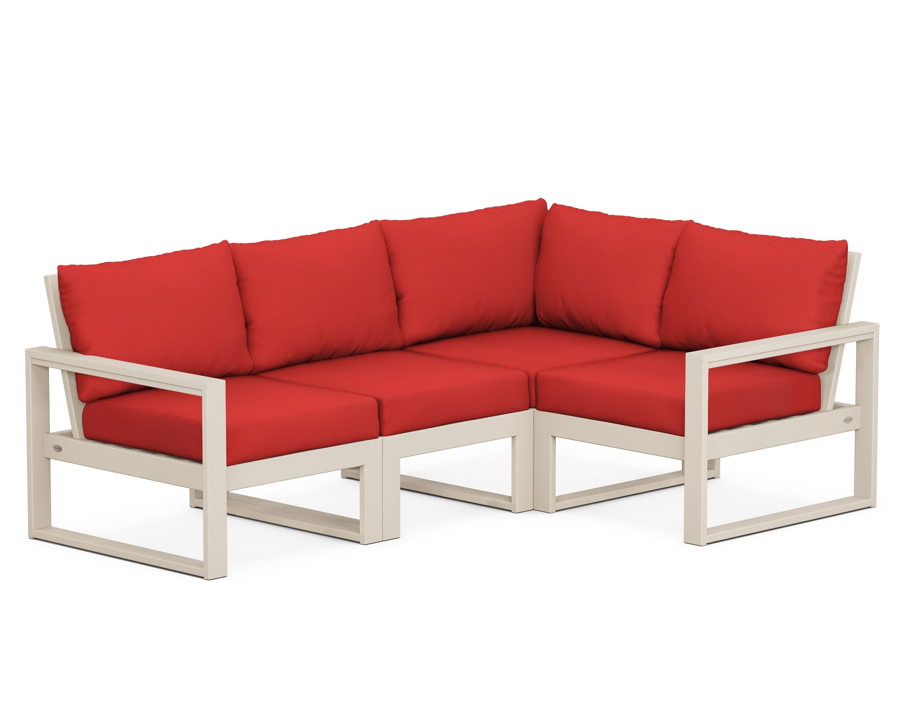POLYWOOD® EDGE 4-Piece Modular Deep Seating Set in Sand / Crimson Linen