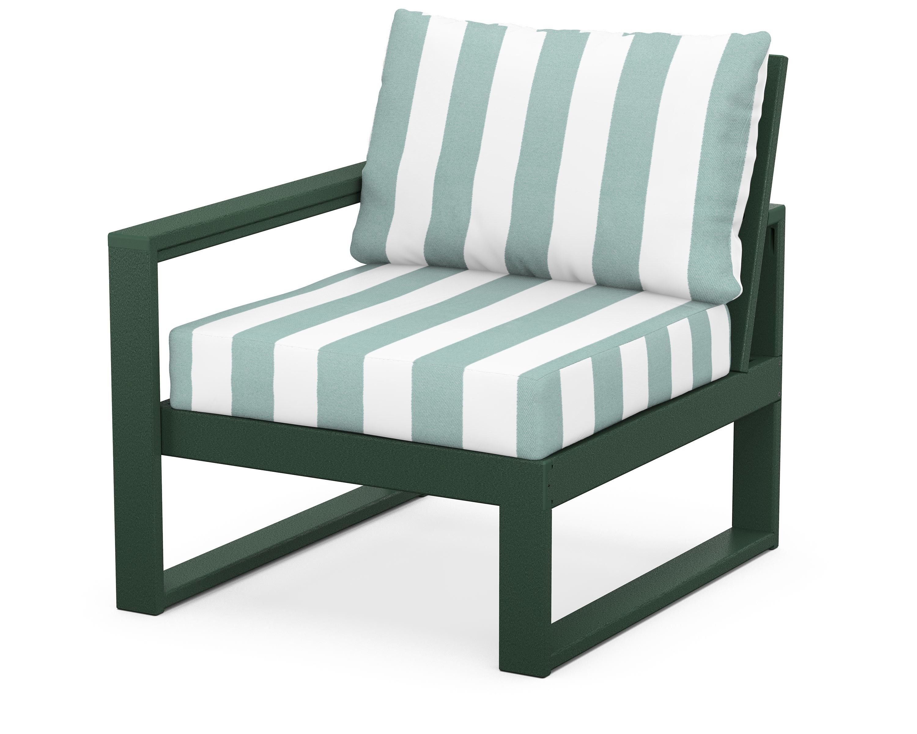 POLYWOOD® EDGE Modular Left Arm Chair in Green / Cabana Stripe Glacier Spa