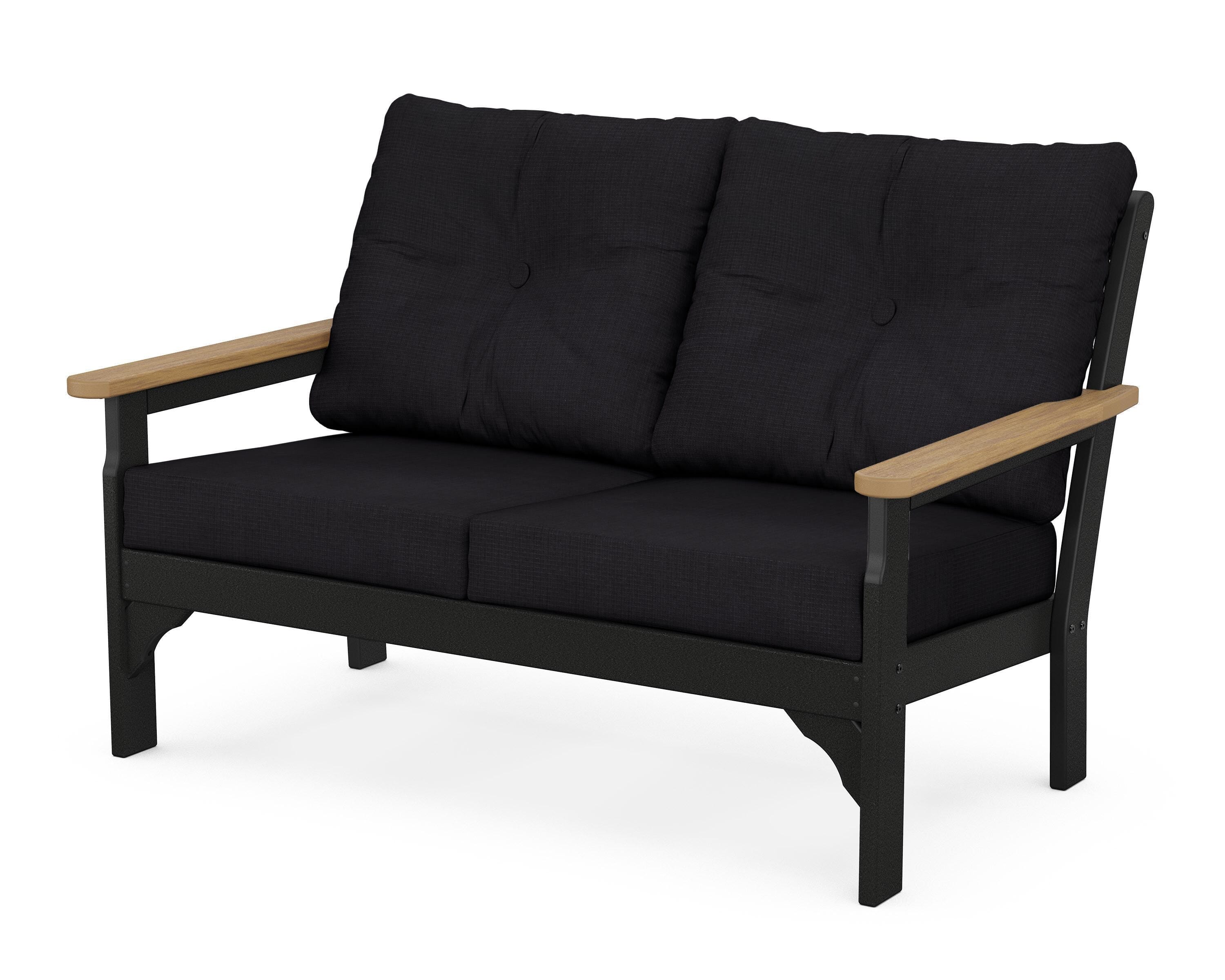 POLYWOOD® Vineyard Deep Seating Loveseat in Black / Natural / Midnight Linen