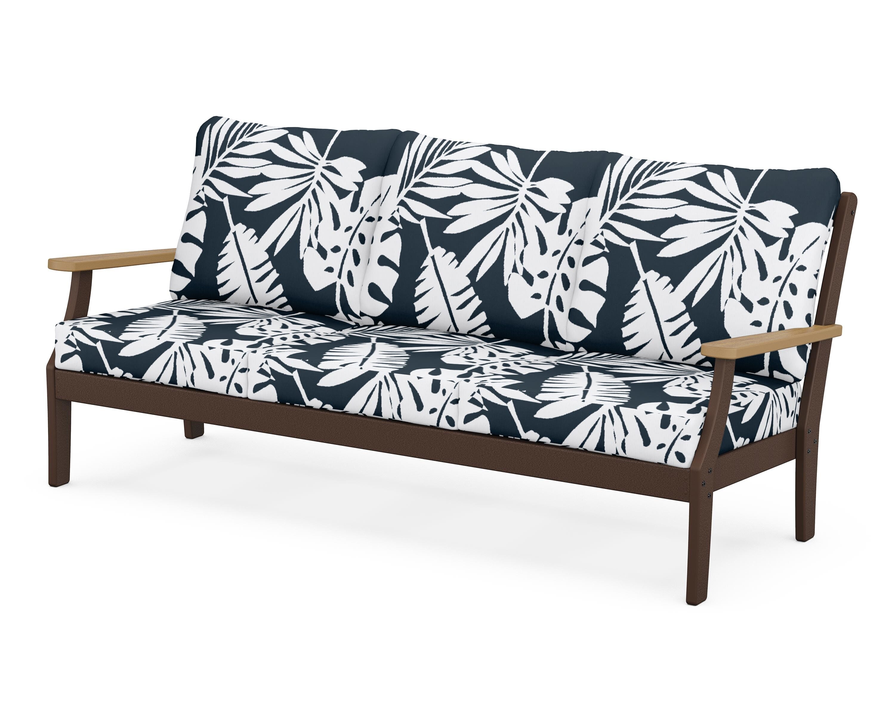 POLYWOOD® Braxton Deep Seating Sofa in Mahogany / Natural / Leaf Marine Indigo