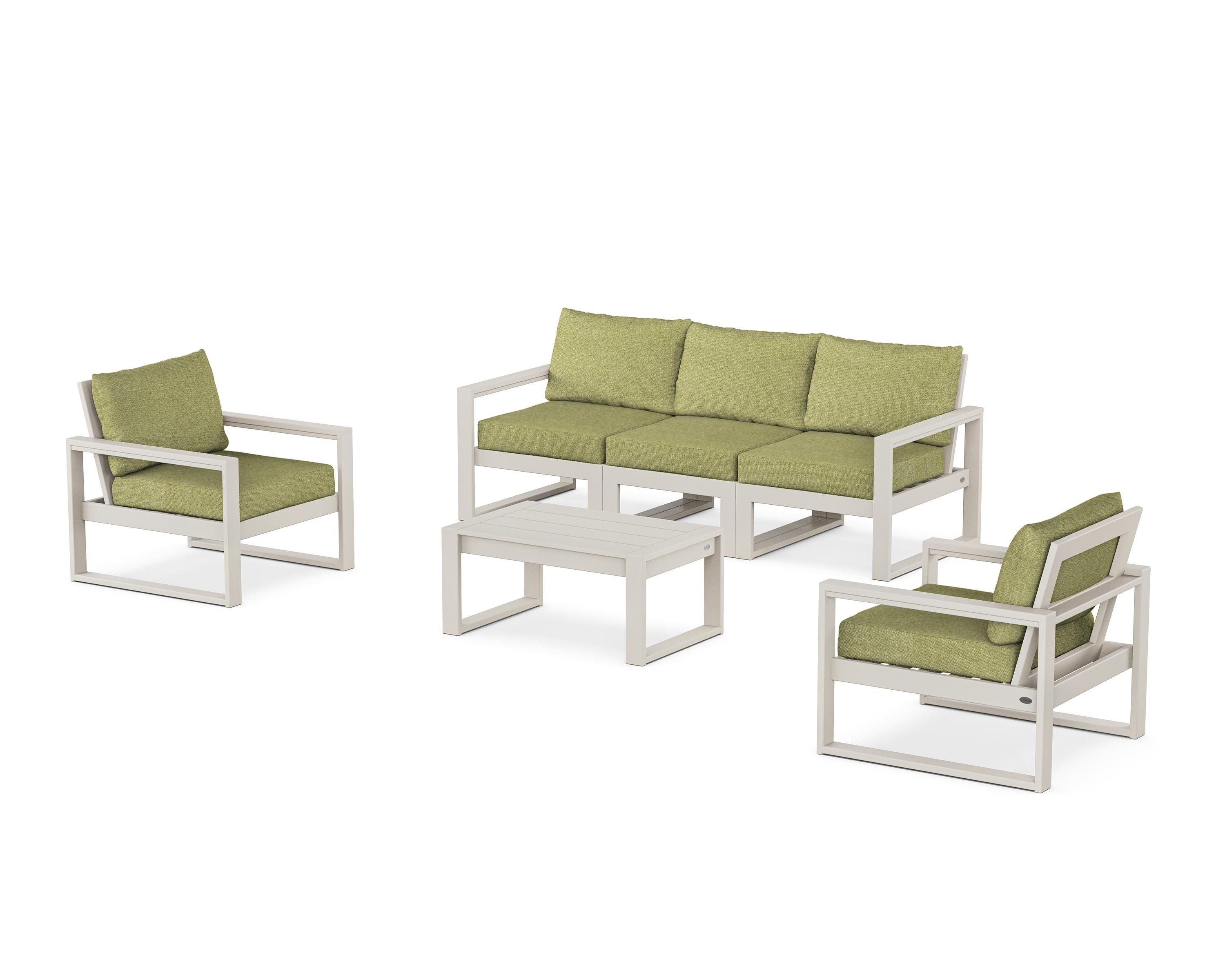 POLYWOOD® EDGE Sectional 4-Piece Deep Seating Set with Sofa in Sand / Chartreuse Boucle