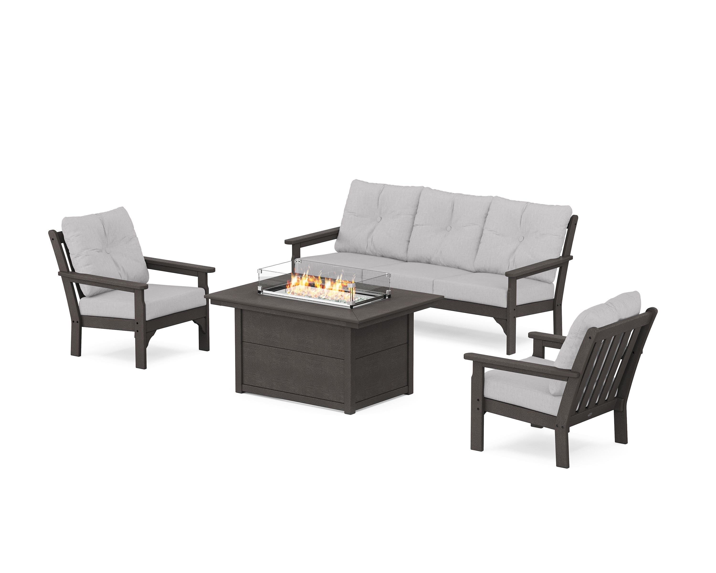 POLYWOOD® Vineyard Deep Seating Fire Pit Table Set in Vintage Coffee / Granite