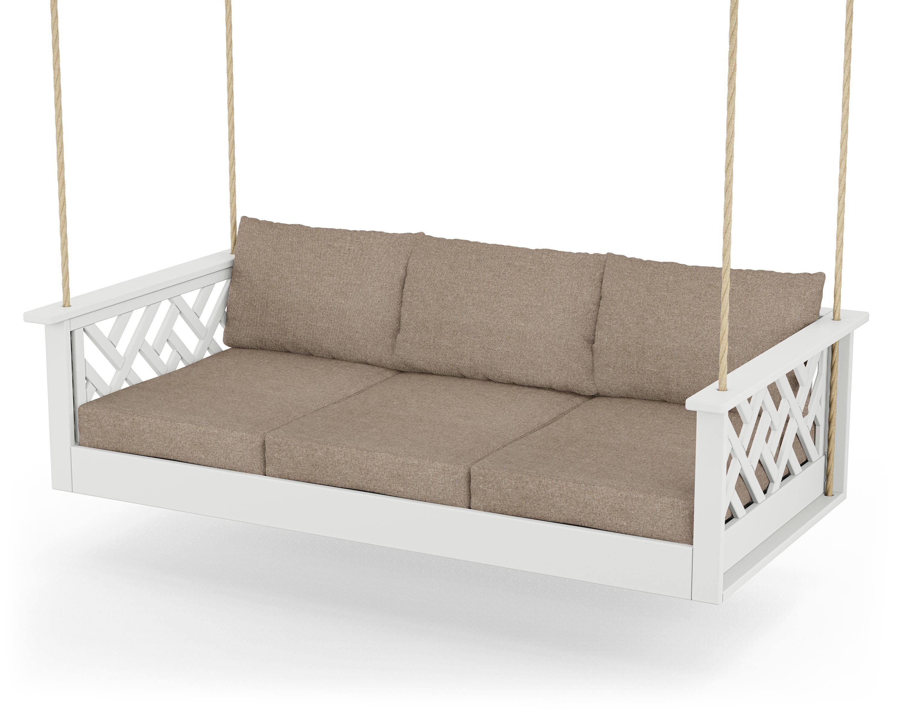POLYWOOD® Chippendale Daybed Swing in White / Spiced Burlap