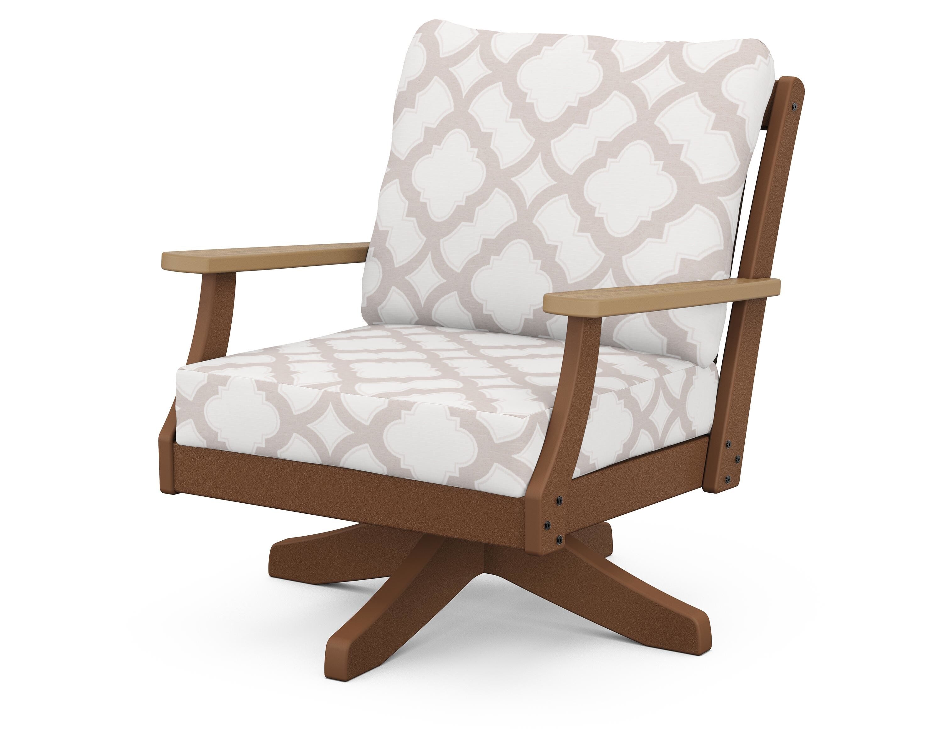 POLYWOOD® Braxton Deep Seating Swivel Chair in Teak / Natural / Trellis Dune Burlap