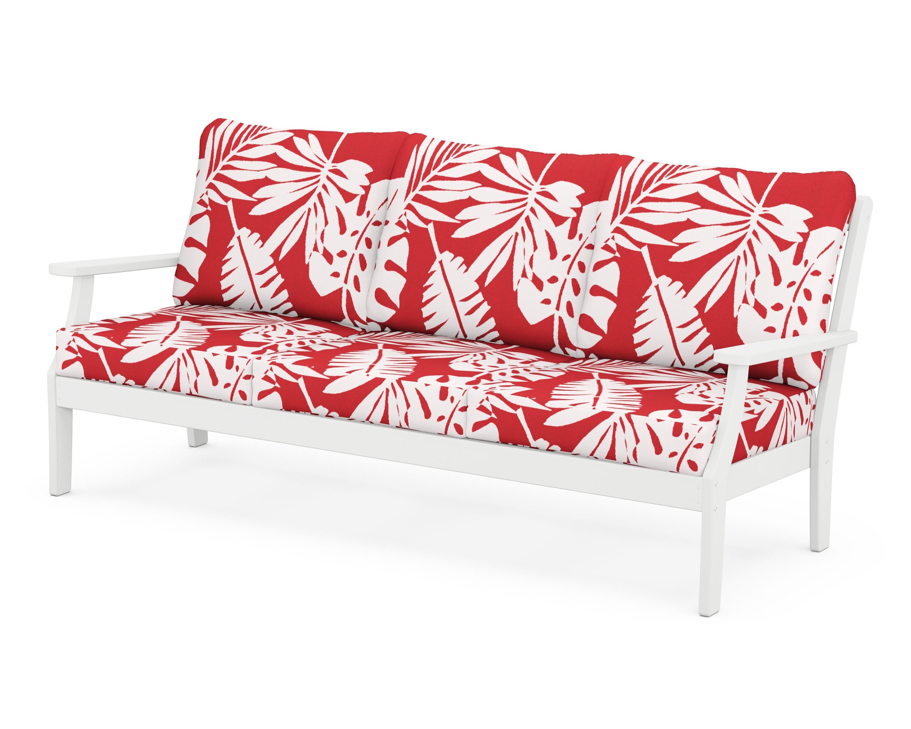 POLYWOOD® Braxton Deep Seating Sofa in White / Leaf Crimson