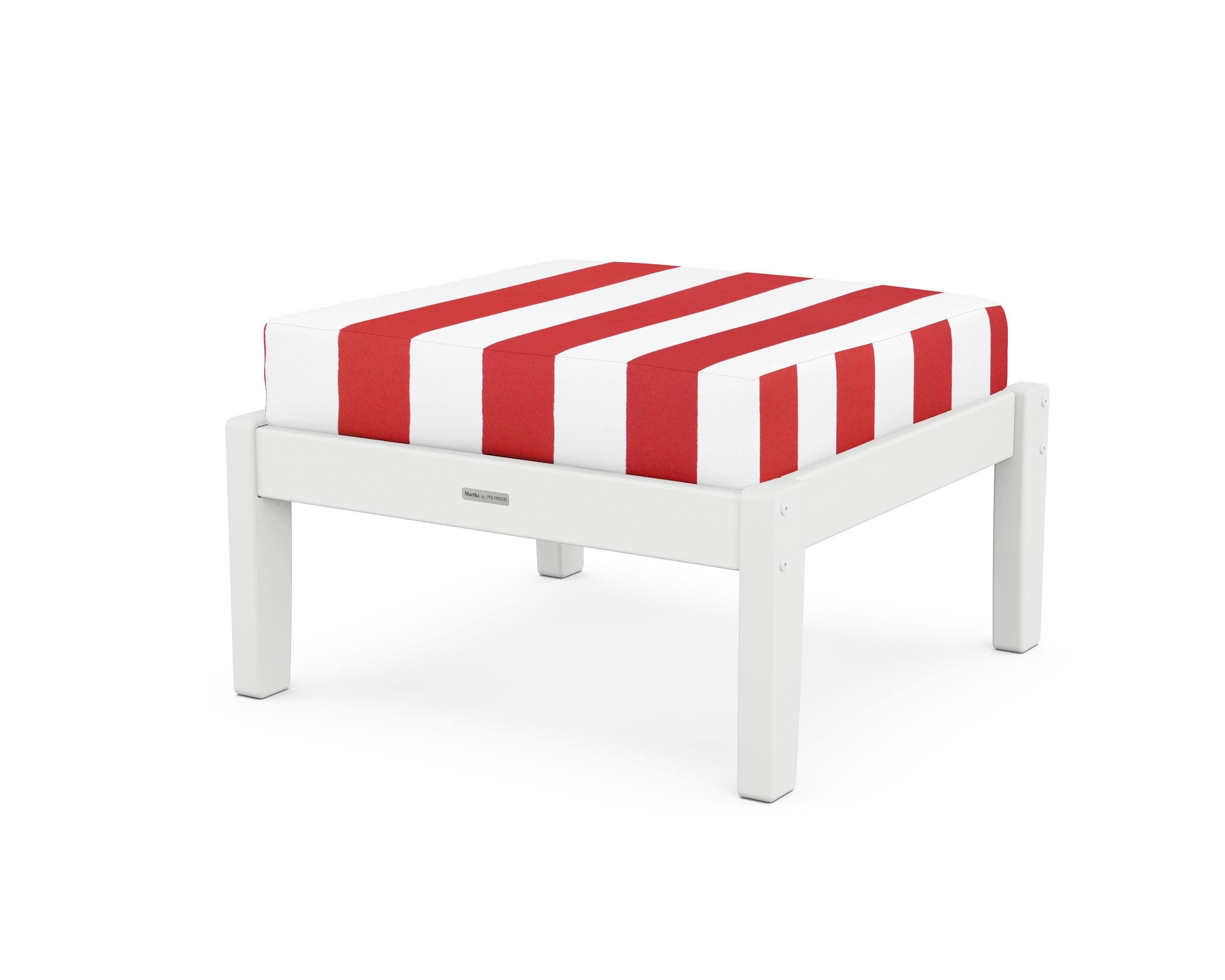 Martha Stewart by POLYWOOD® Chinoiserie Deep Seating Ottoman in White / Cabana Stripe Crimson