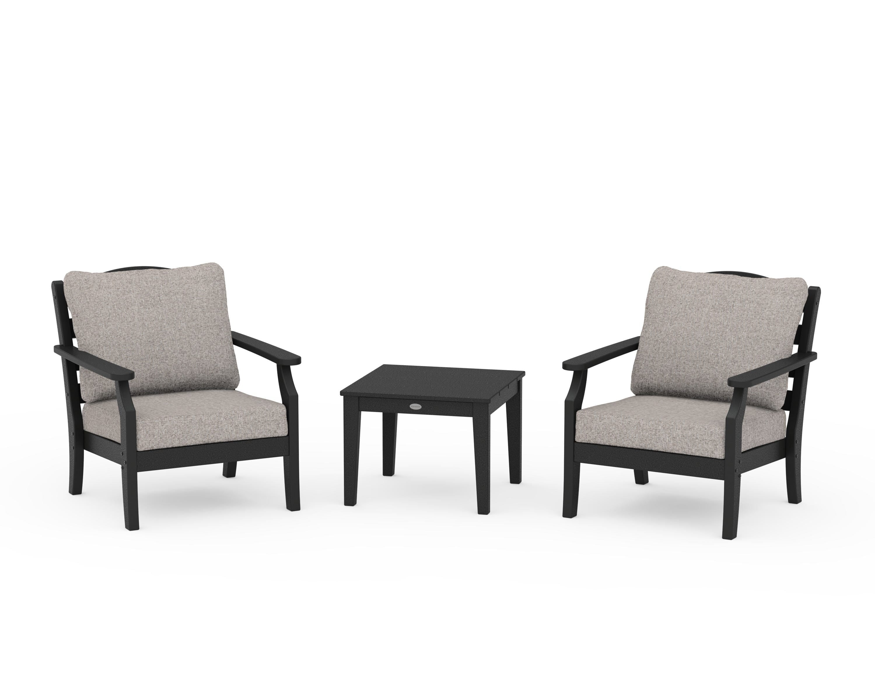 Draper James™ by POLYWOOD® Savannah 3-Piece Deep Seating Set in Black / Weathered Tweed