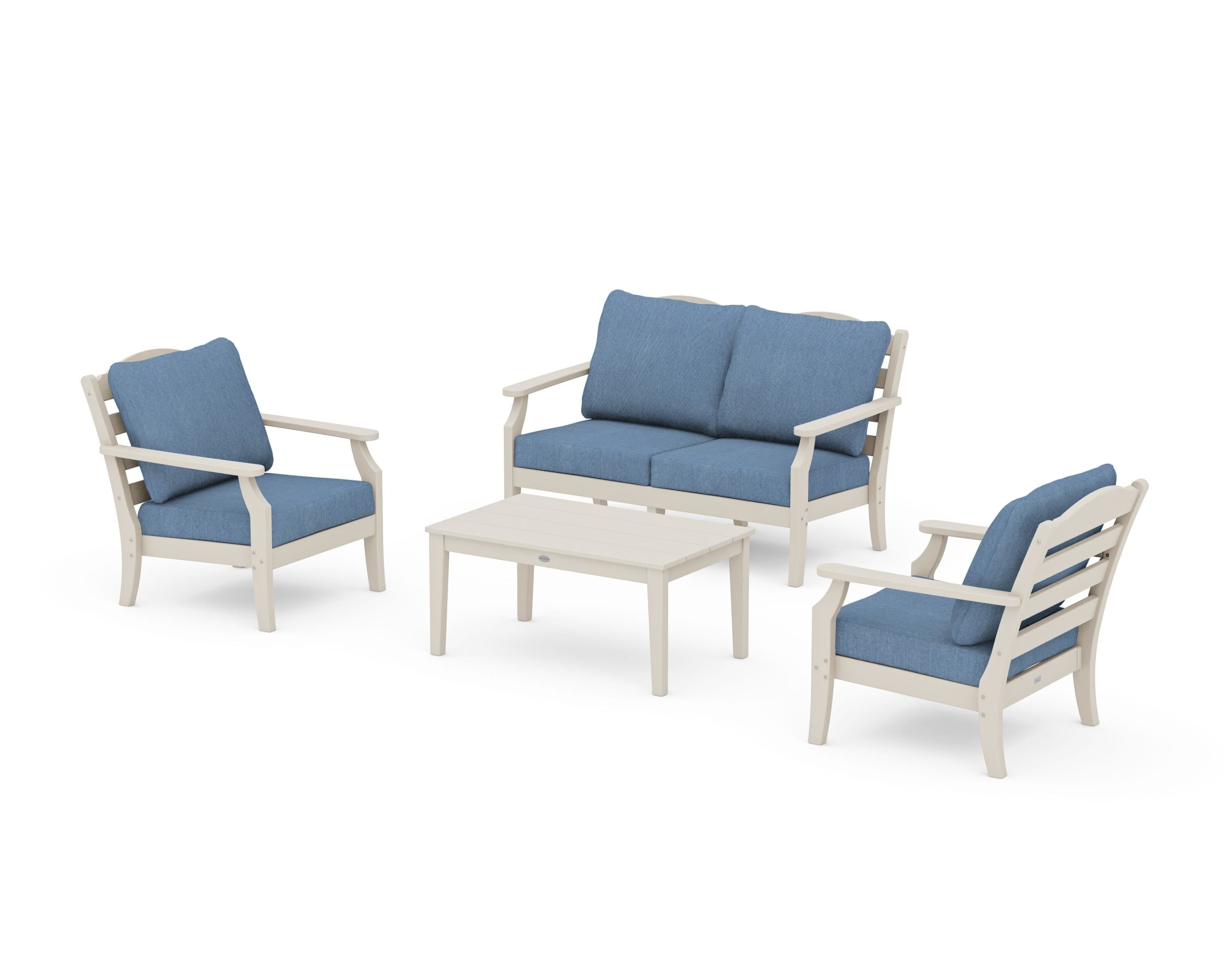 Draper James™ by POLYWOOD® Savannah 4-Piece Deep Seating Set with Loveseat in Sand / Sky Blue