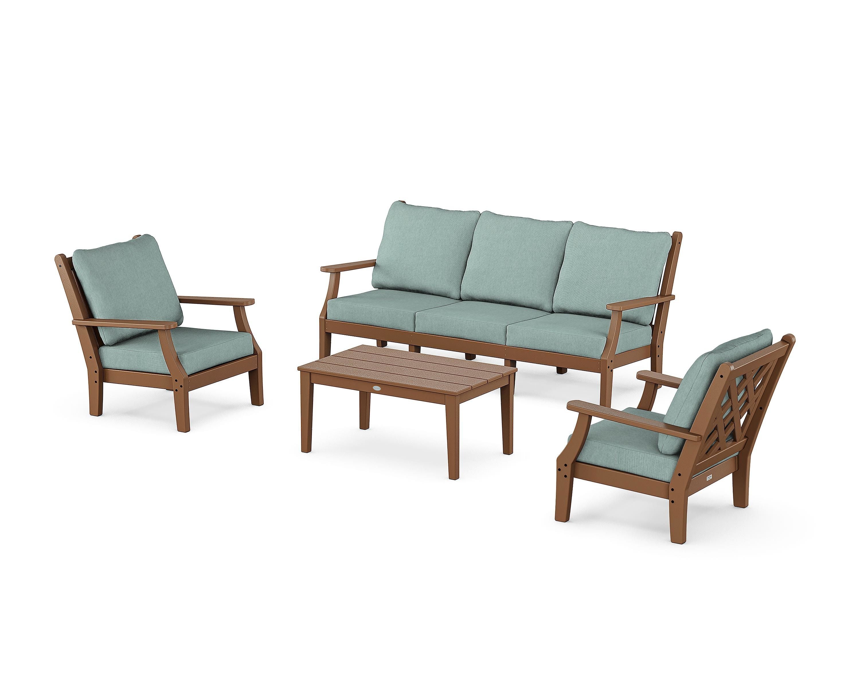 Country Living Wovendale 4-Piece Deep Seating Set with Sofa in Teak / Glacier Spa