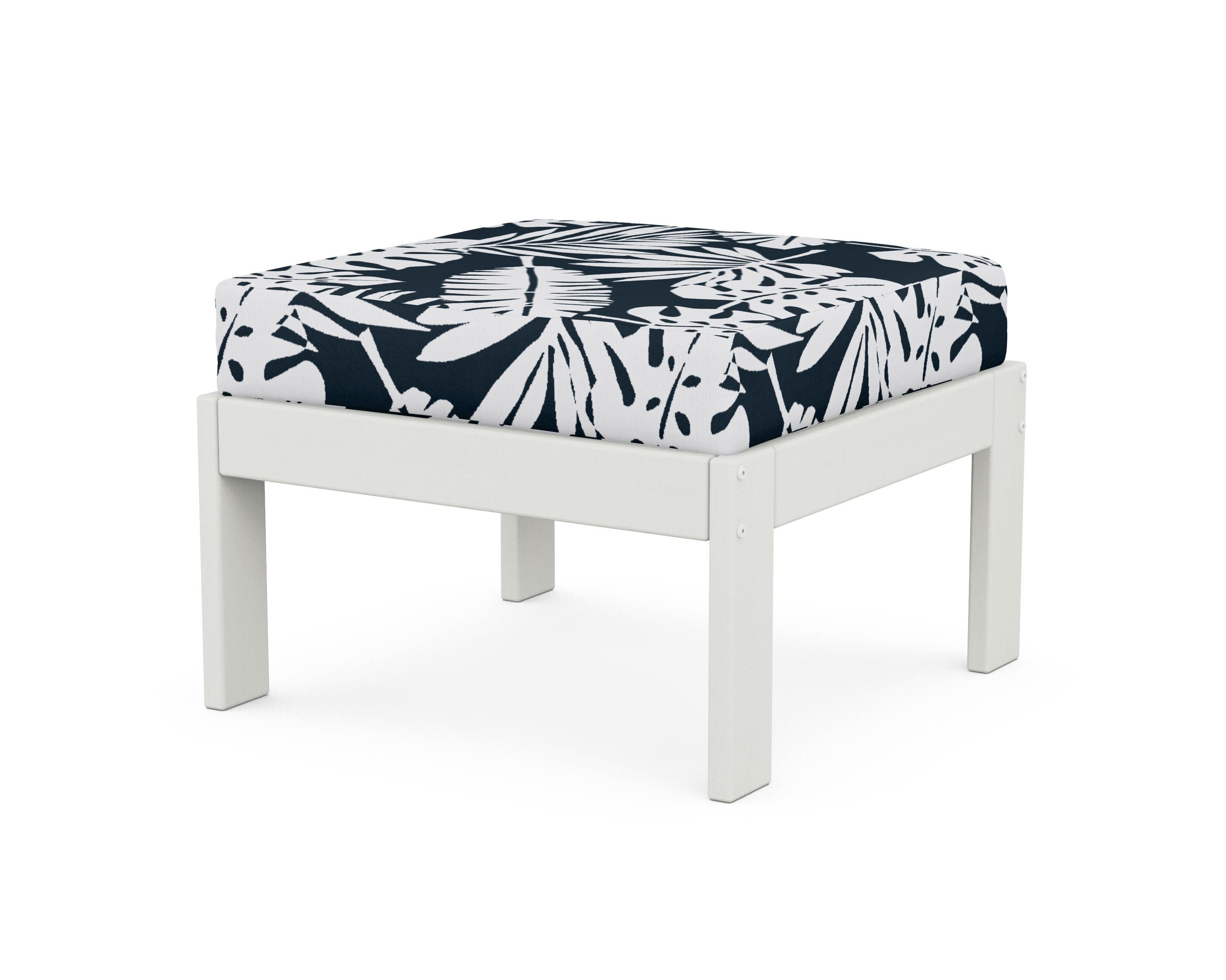 POLYWOOD® Vineyard Modular Ottoman in Vintage White / Leaf Marine Indigo