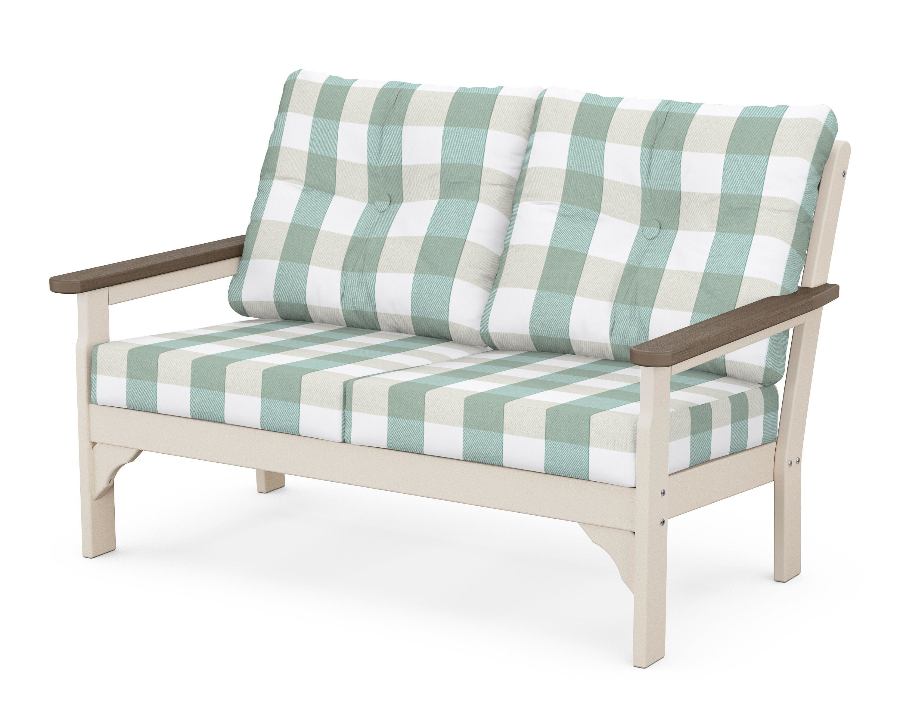 POLYWOOD® Vineyard Deep Seating Loveseat in Sand / Kona / Buffalo Plaid Glacier Spa