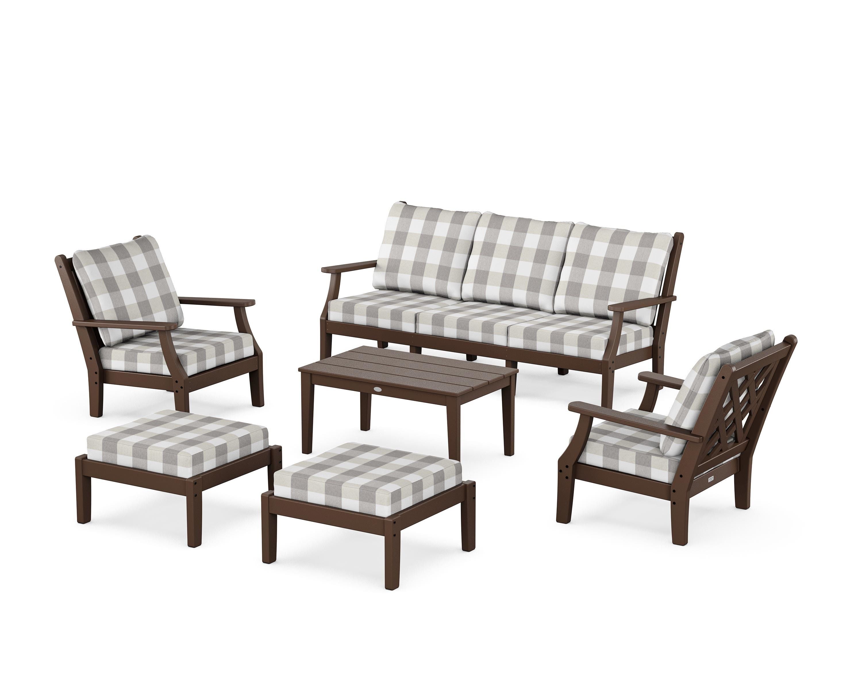 Country Living Wovendale 6-Piece Lounge Sofa Set in Mahogany / Buffalo Plaid Grey Mist