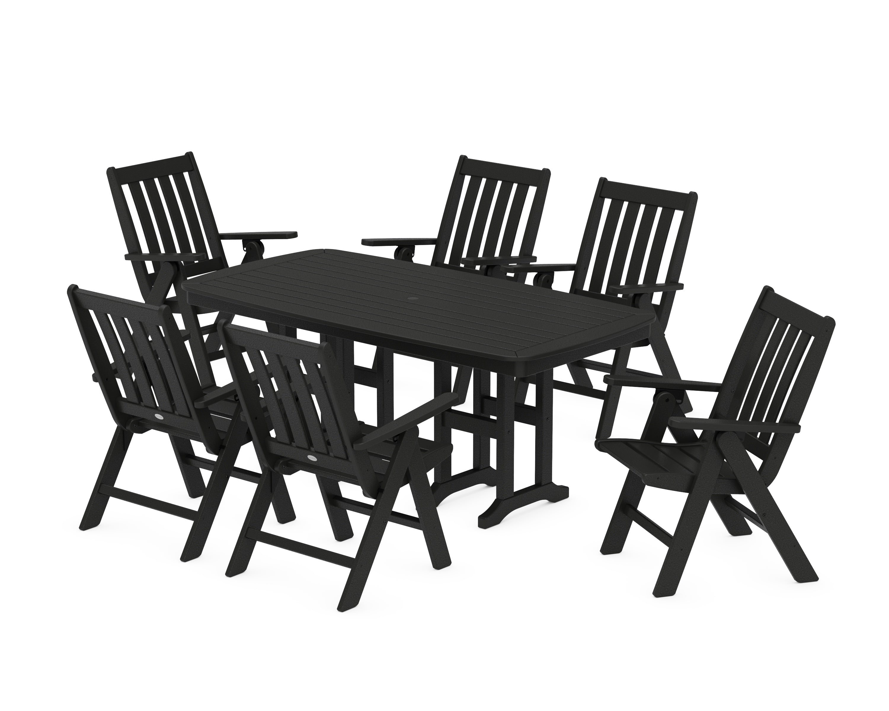 POLYWOOD® Vineyard Folding Chair 7-Piece Dining Set in Black