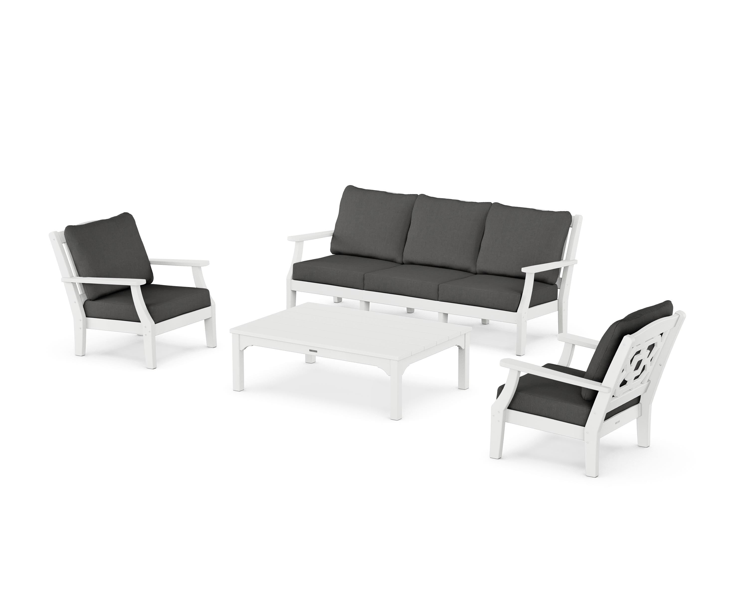 Martha Stewart by POLYWOOD® Chinoiserie 4-Piece Deep Seating Set with Sofa in White / Spectrum Carbon
