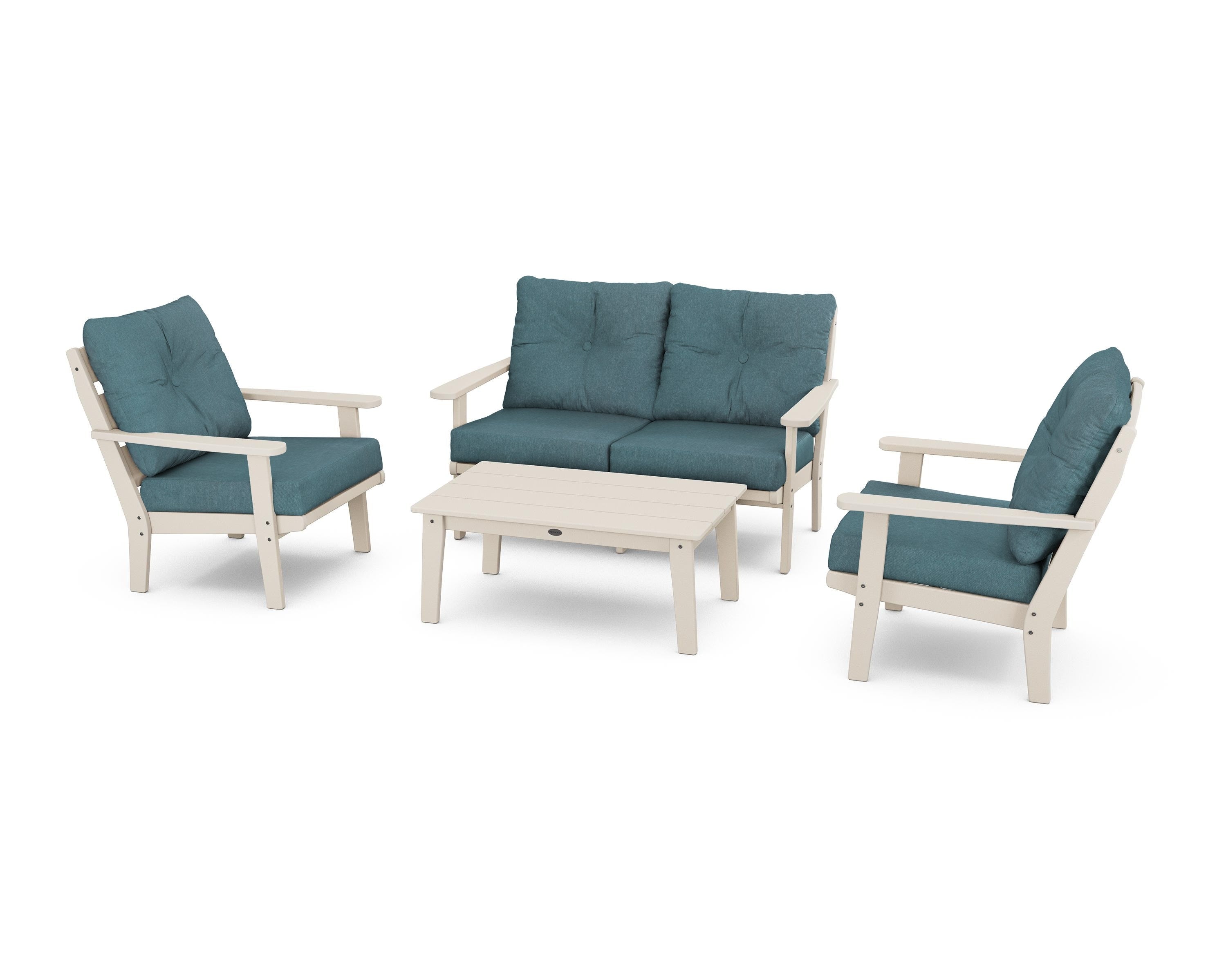 POLYWOOD® Lakeside 4-Piece Deep Seating Set in Sand / Ocean Teal