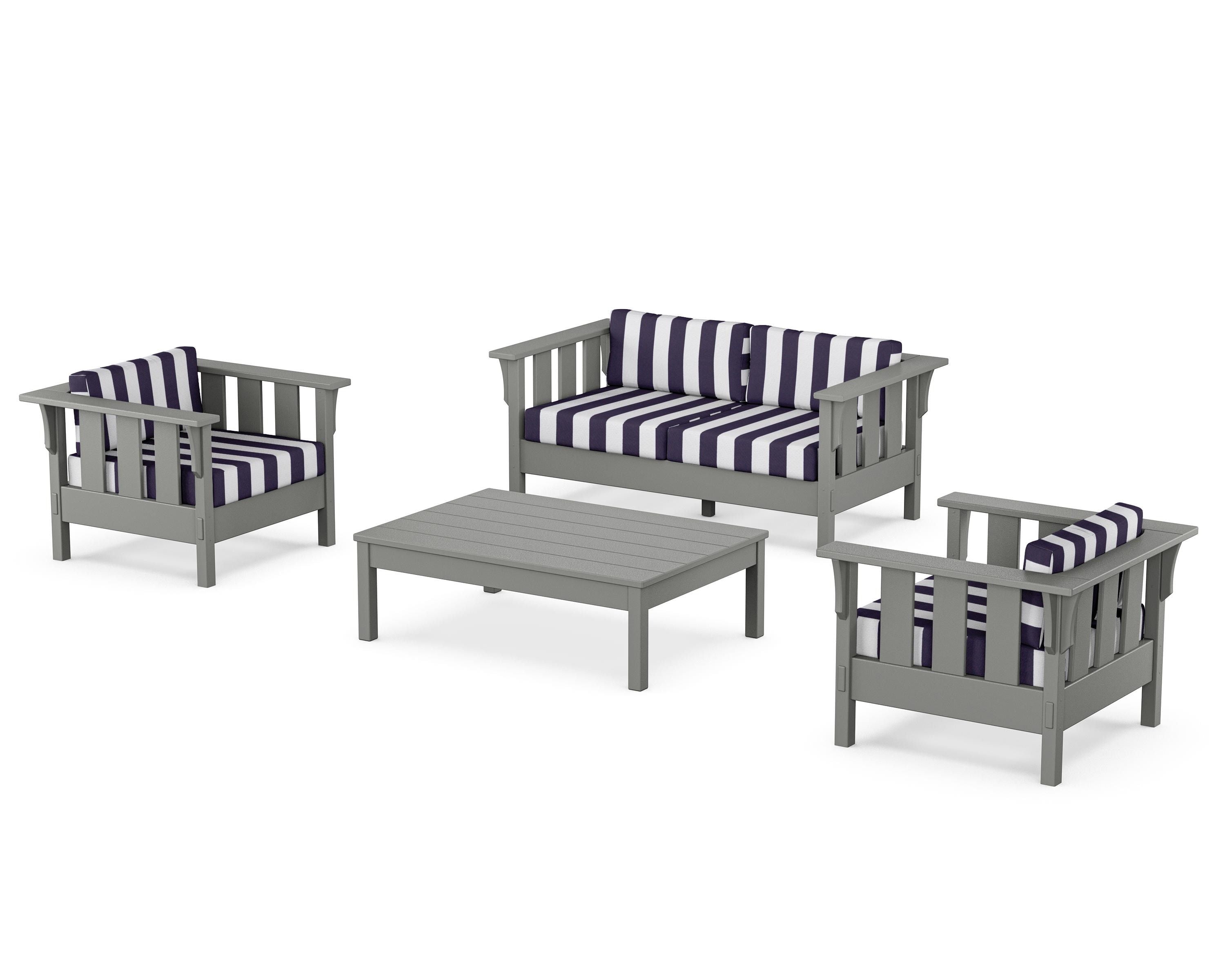 Martha Stewart by POLYWOOD® Acadia 4-Piece Deep Seating Set with Loveseat in Slate Grey / Cabana Stripe Navy