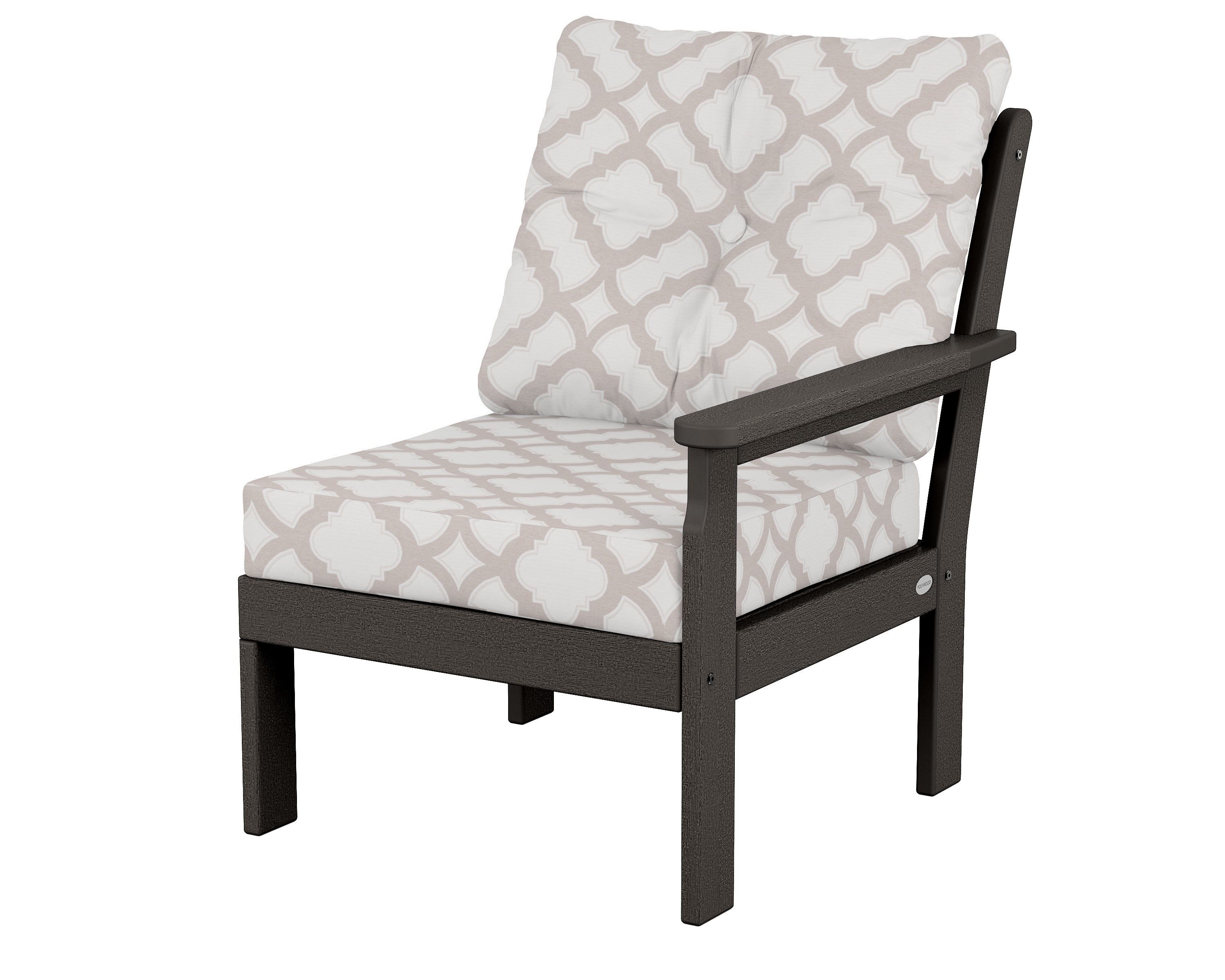 POLYWOOD® Vineyard Modular Right Arm Chair in Vintage Coffee / Trellis Dune Burlap