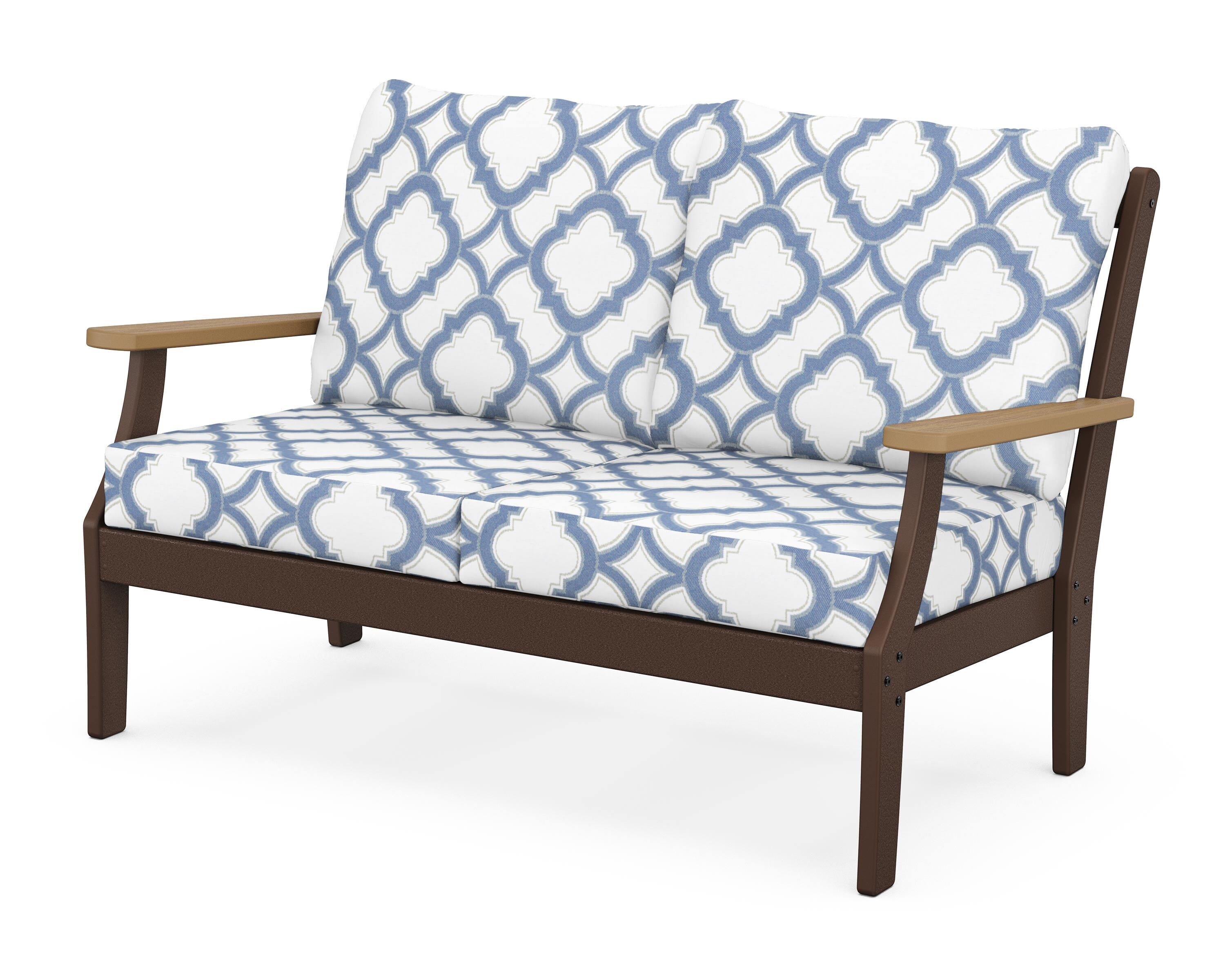 POLYWOOD® Braxton Deep Seating Loveseat in Mahogany / Natural / Trellis Sky Blue