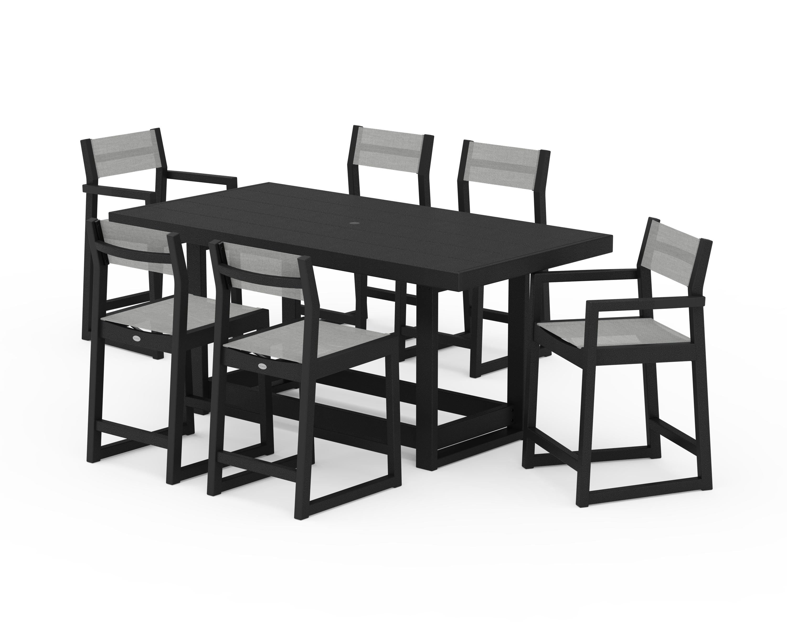 POLYWOOD® EDGE Sling 7-Piece Counter Table Set in Black / Metallic Sling
