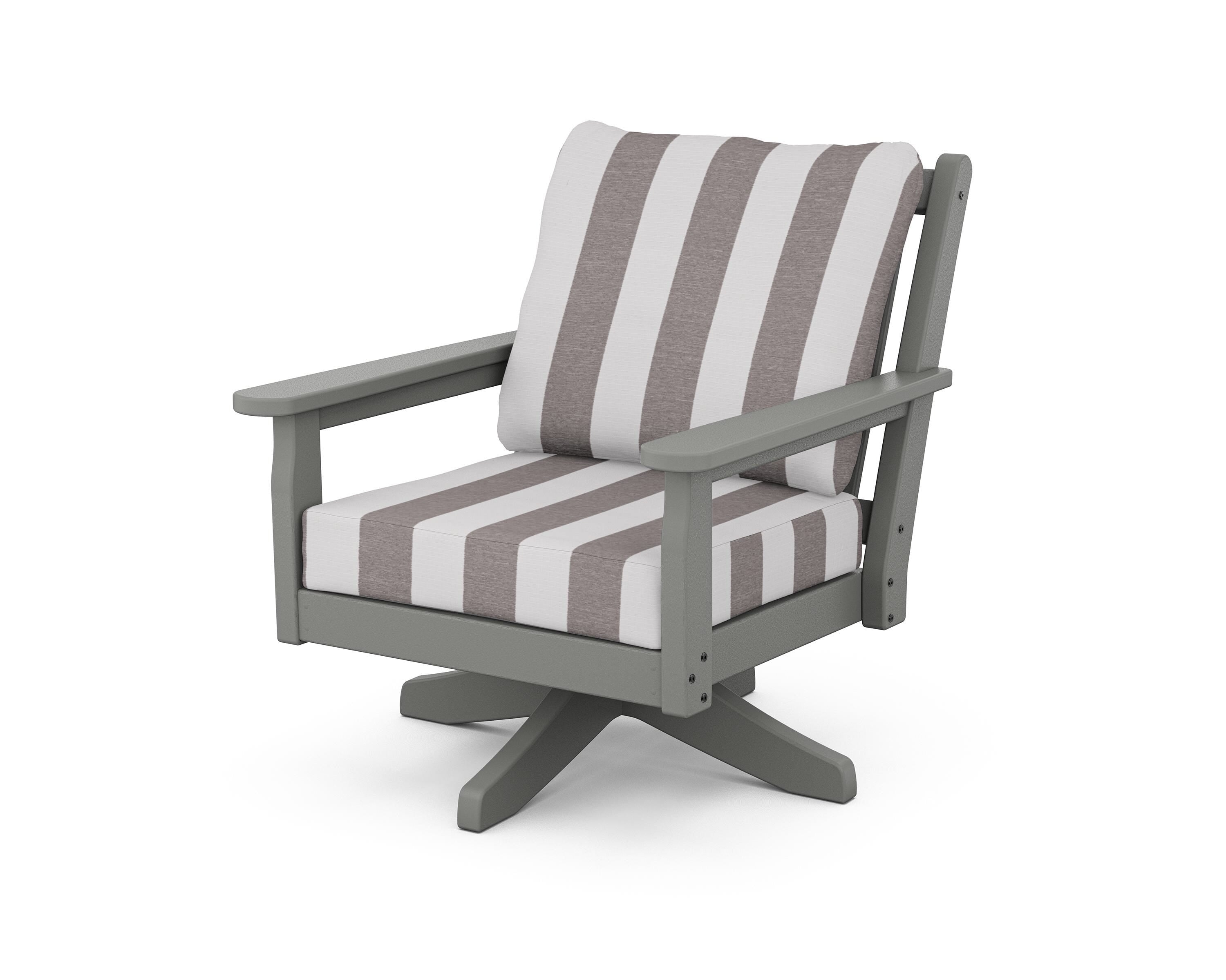 POLYWOOD® Chippendale Deep Seating Swivel Chair in Slate Grey / Cabana Stripe Grey Mist