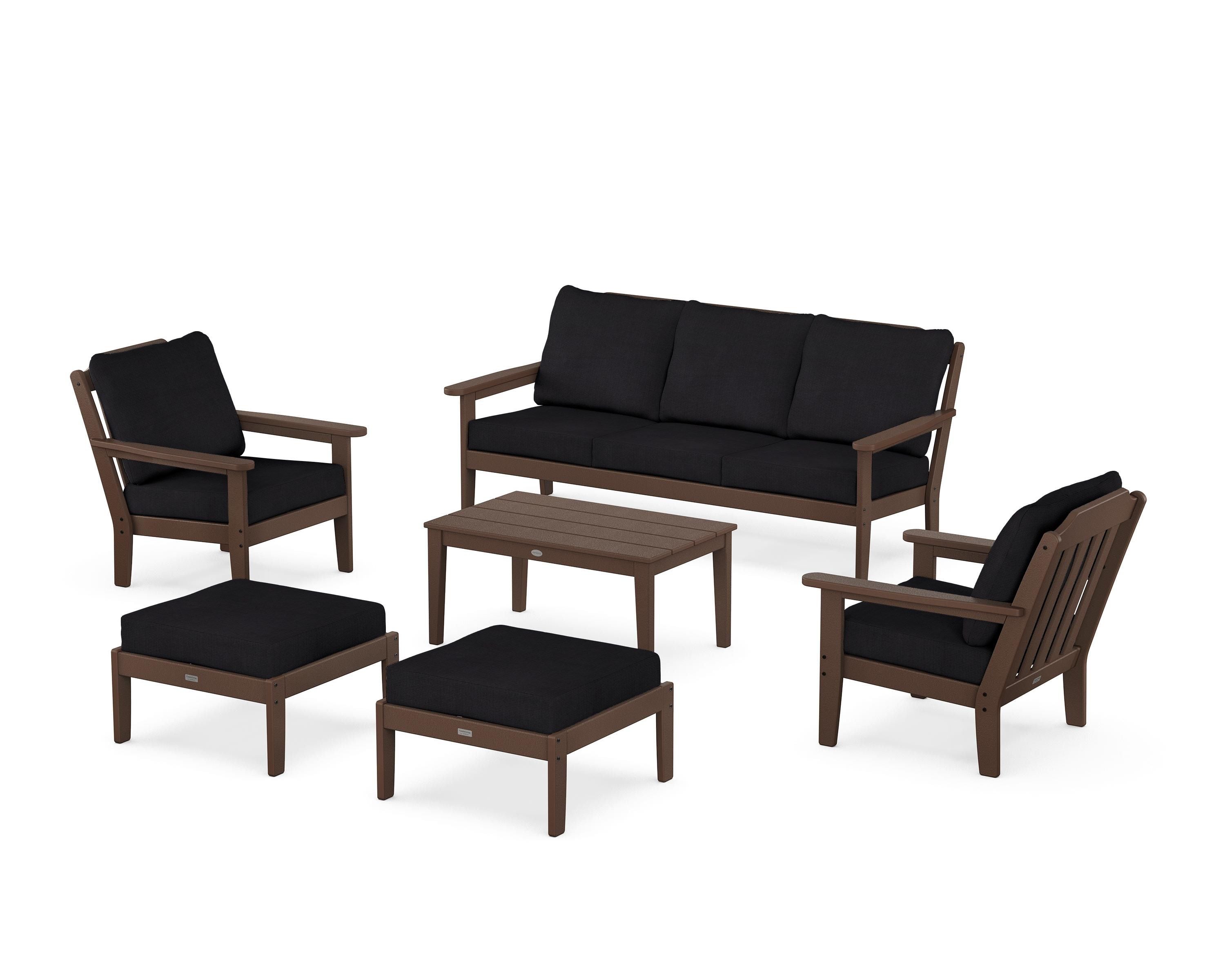 Country Living Cottage 6-Piece Lounge Sofa Set in Mahogany / Midnight Linen