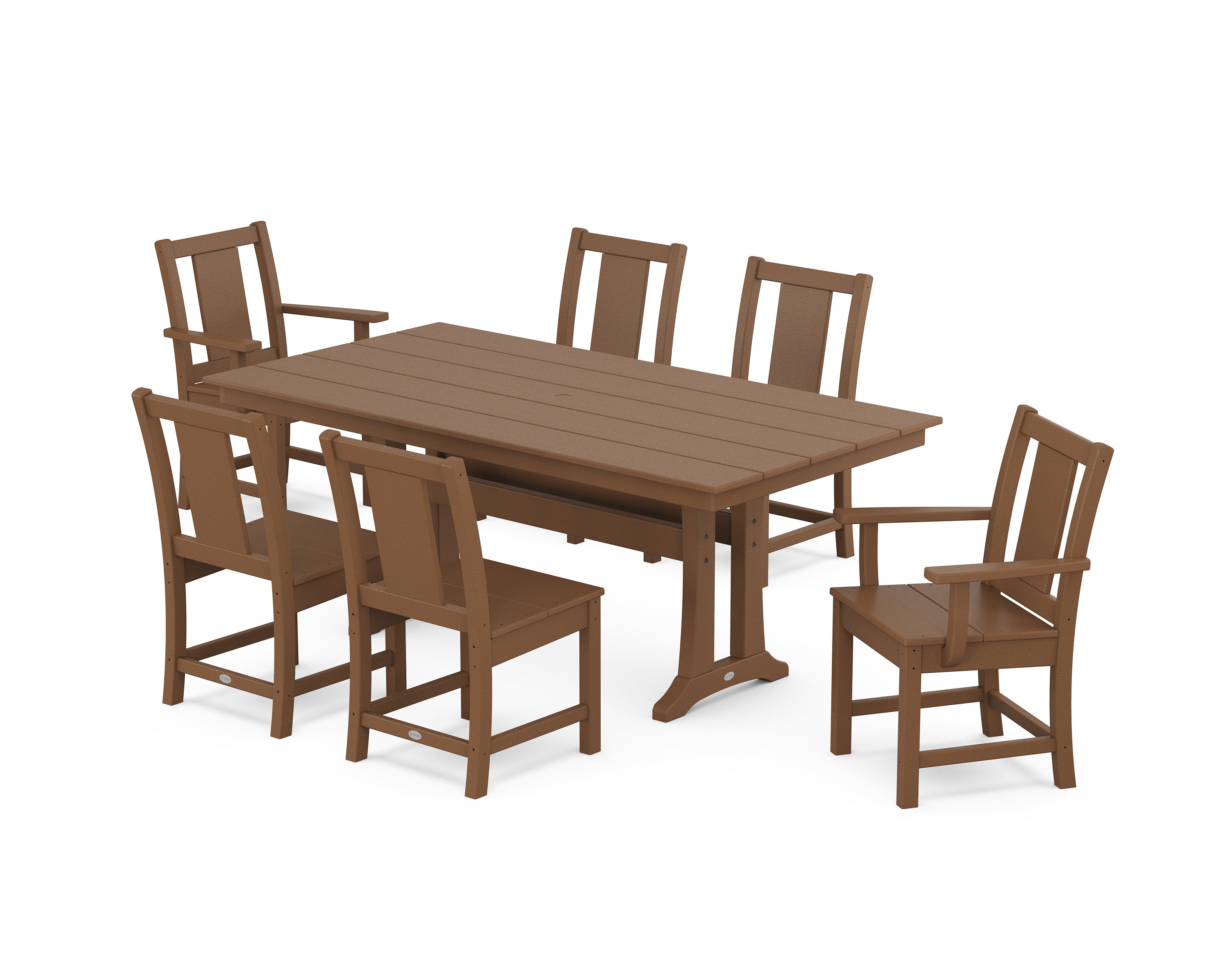 POLYWOOD® Prairie 7-Piece Farmhouse Dining Set with Trestle Legs in Teak