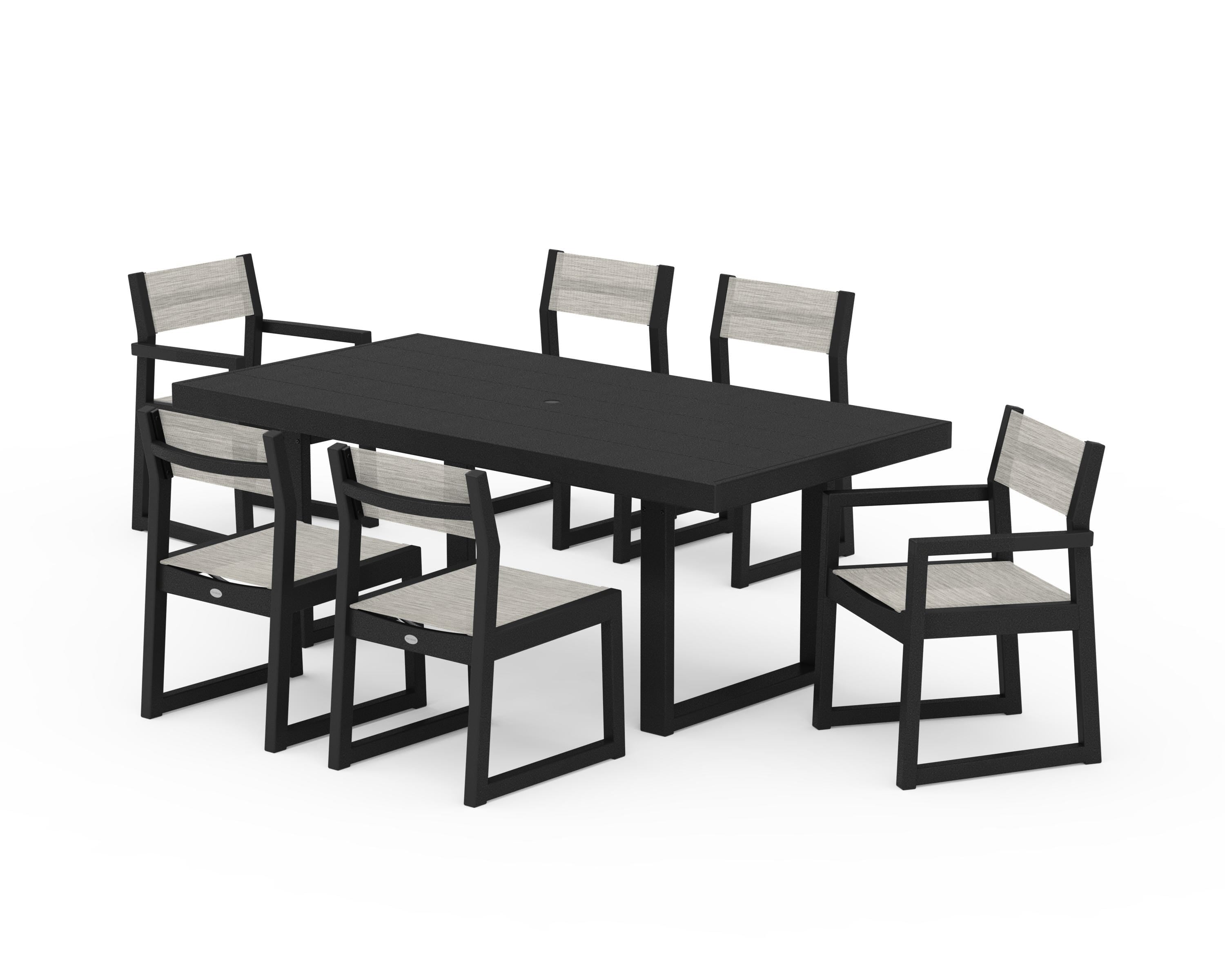 POLYWOOD® EDGE Sling 7-Piece Dining Set in Black / Birch Sling