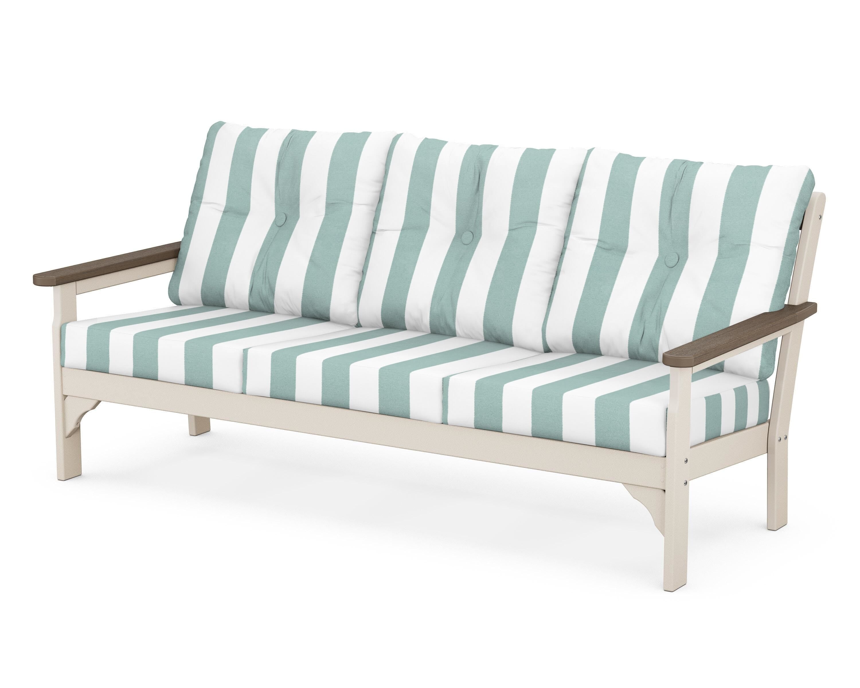 POLYWOOD® Vineyard Deep Seating Sofa in Sand / Kona / Cabana Stripe Glacier Spa