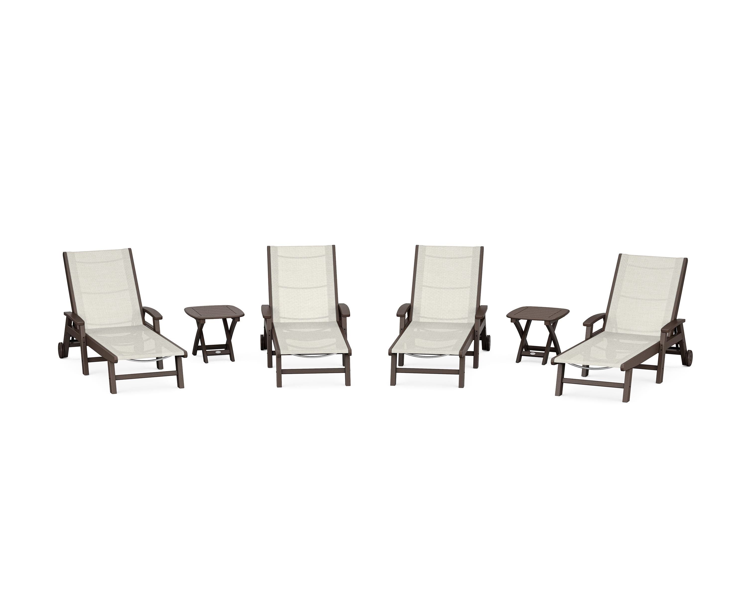 POLYWOOD® Coastal Chaise 6-Piece Set with Wheels in Mahogany / Parchment Sling