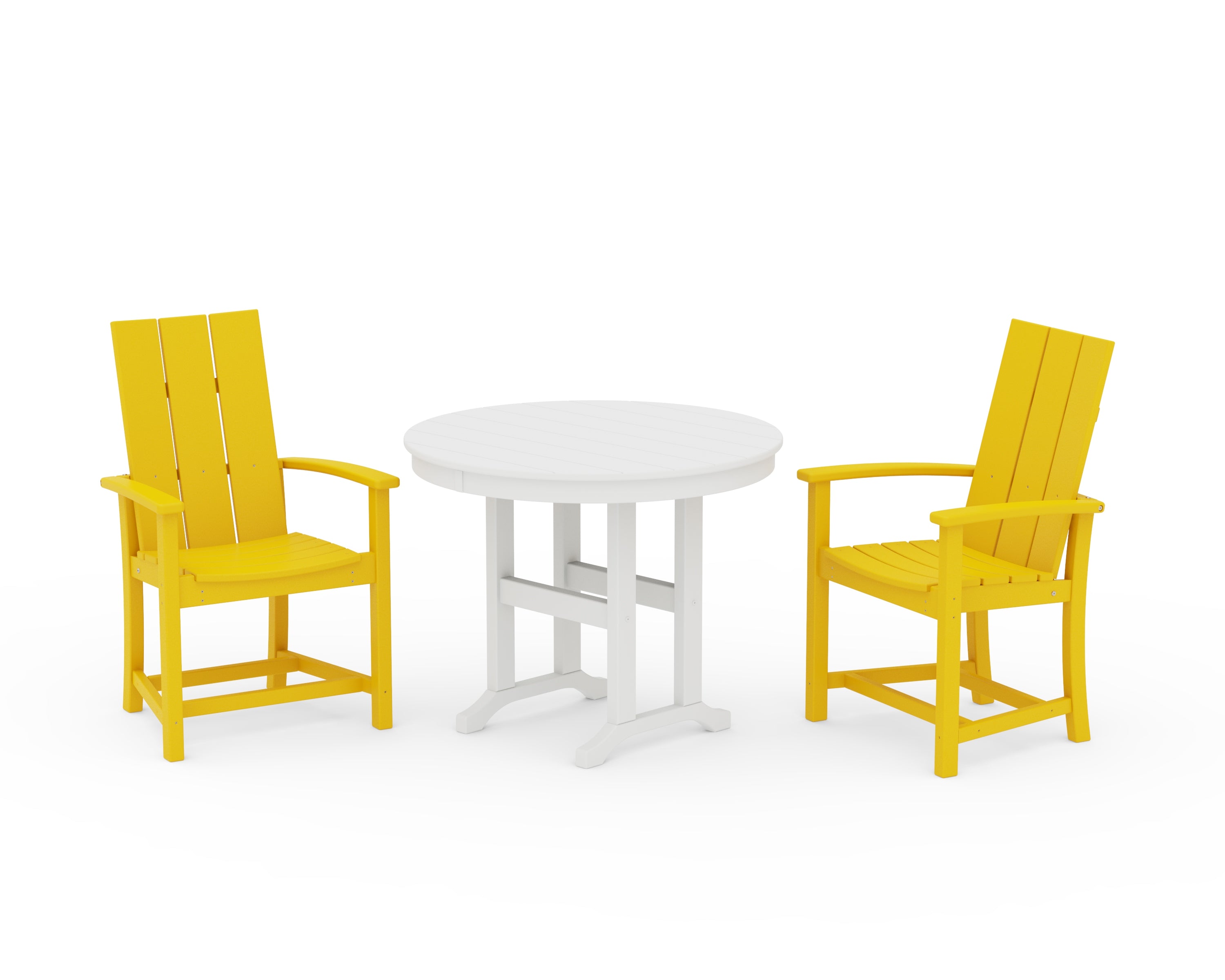 POLYWOOD® Modern Adirondack 3-Piece Round Farmhouse Dining Set in Lemon / White